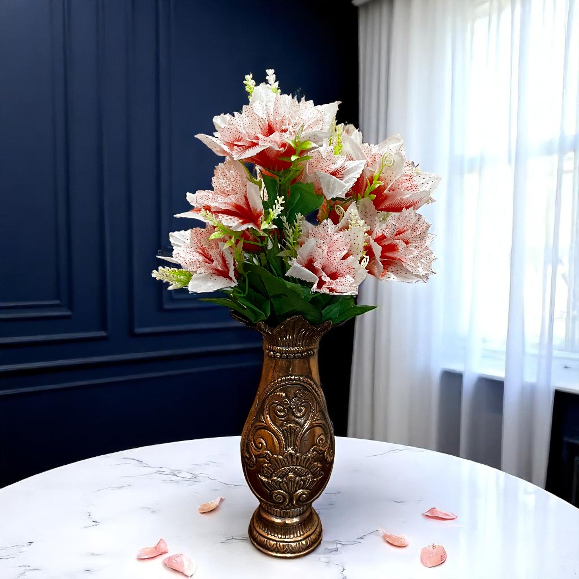 Artificial Flower Bouquets | Faux Flowers Bunch - for Table Vase, Pot, Home Decor, Living Room, Side Table Centerpiece - 18 Inch - Apkamart #Colour_Pink