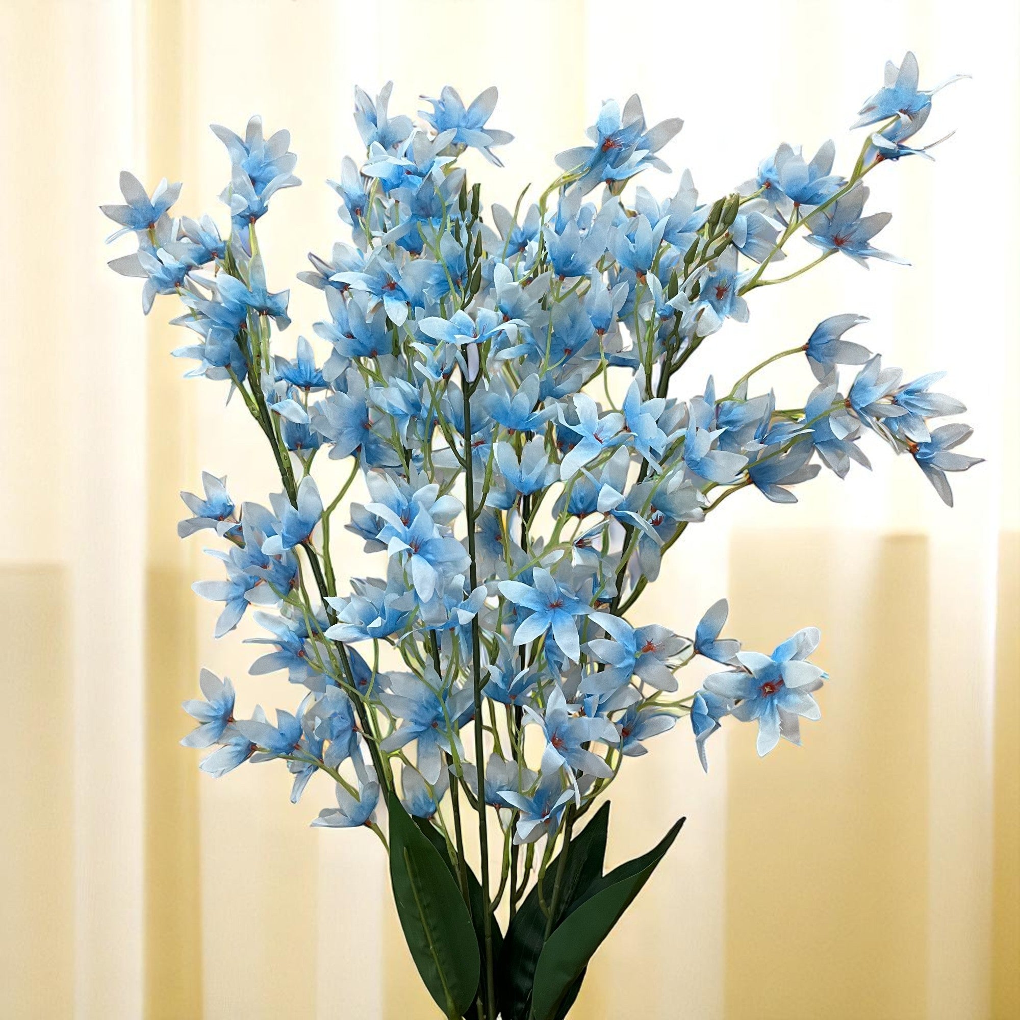 Artificial Orchids Flower Bouquets | Fake Flowers Bunch - For Vase, Pot, Home, Bedroom, Balcony, Office Corner, Living Room - 28 Inch - Apkamart #Colour_Blue
