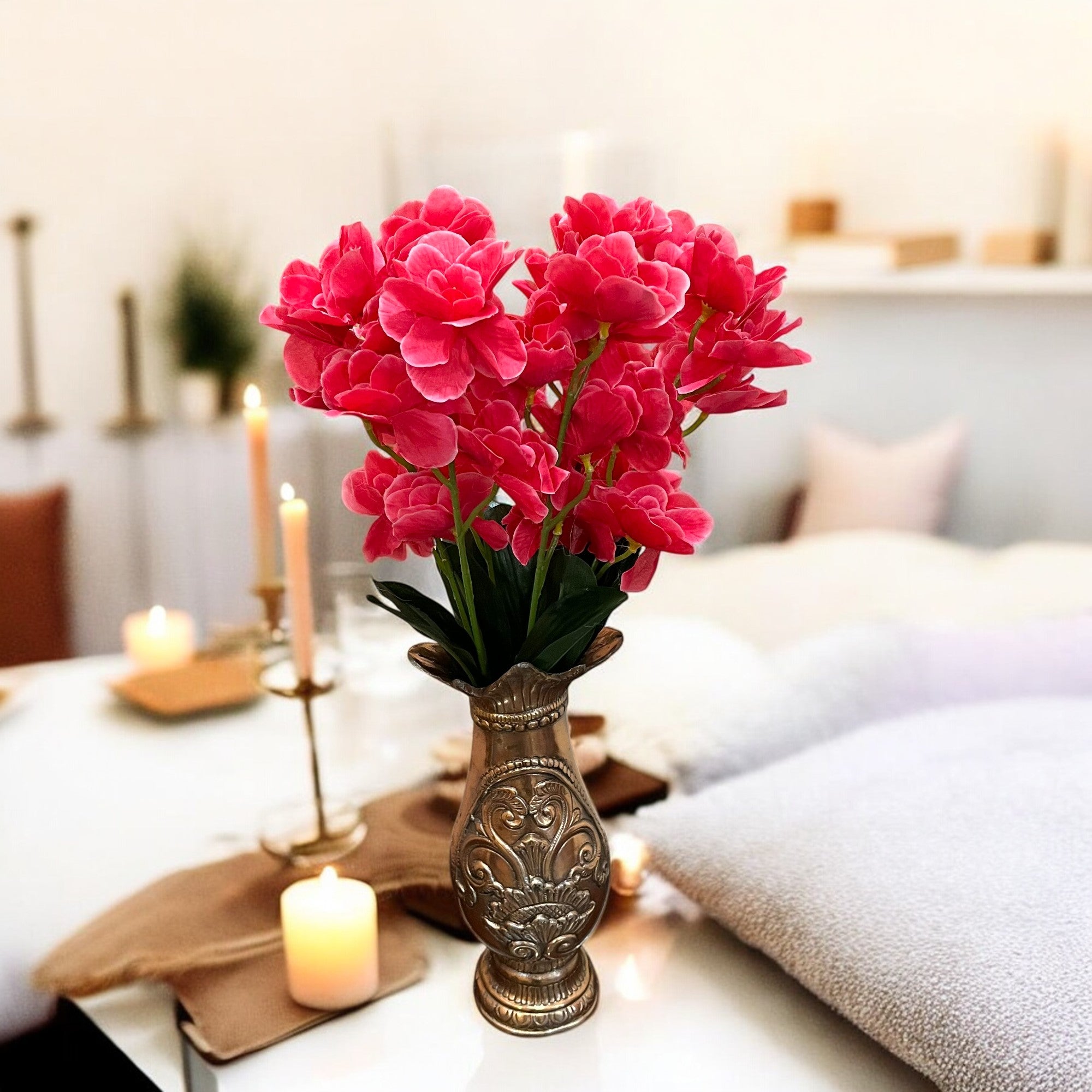 Artificial Orchids Flower Bouquets | Fake Flowers Bunch - For Vase, Pot, Home, Bedroom, Balcony, Office Corner, Living Room - 22 Inch - Apkamart #Colour_Pink