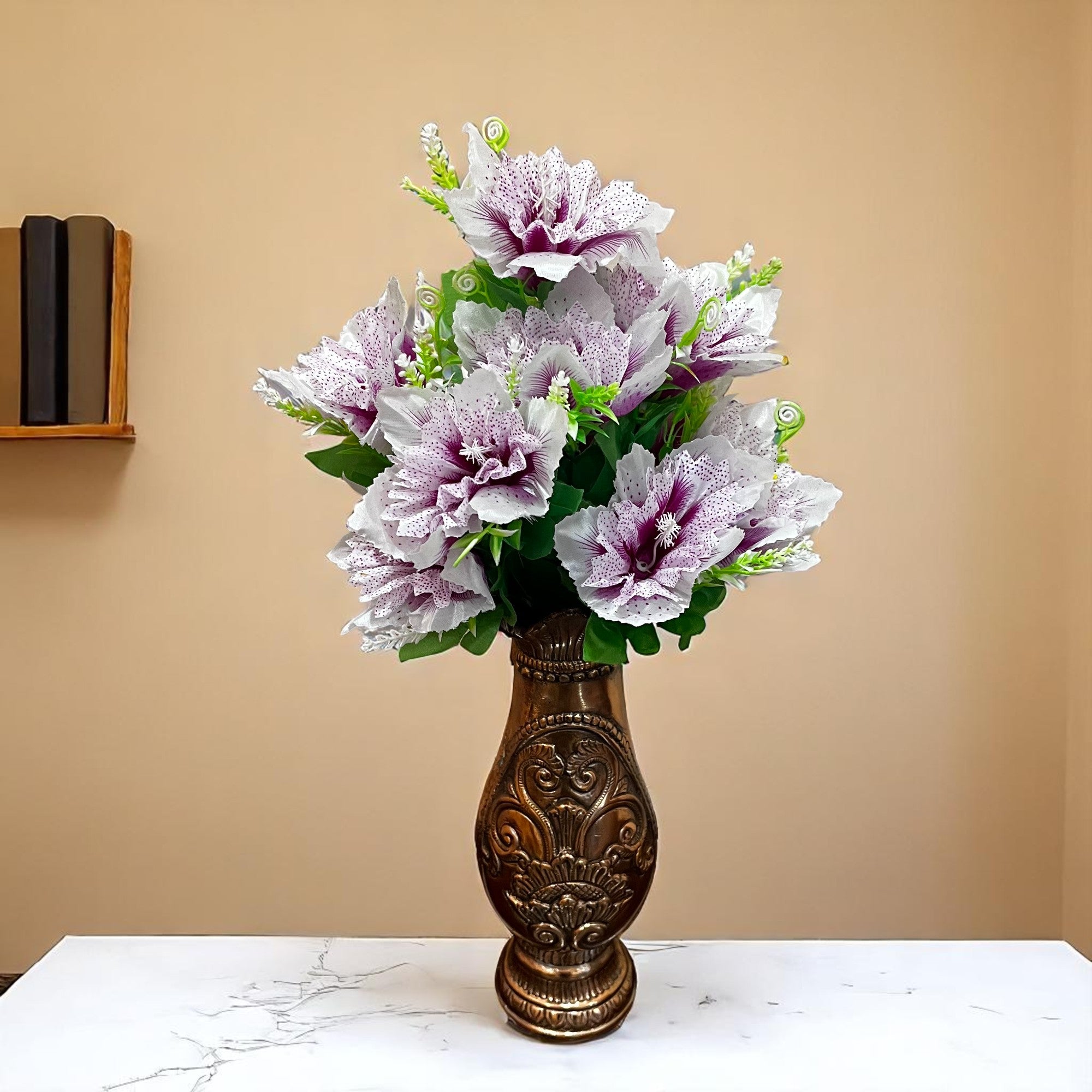 Artificial Flower Bouquets | Faux Flowers Bunch - for Table Vase, Pot, Home Decor, Living Room, Side Table Centerpiece - 18 Inch - Apkamart #Colour_Purple