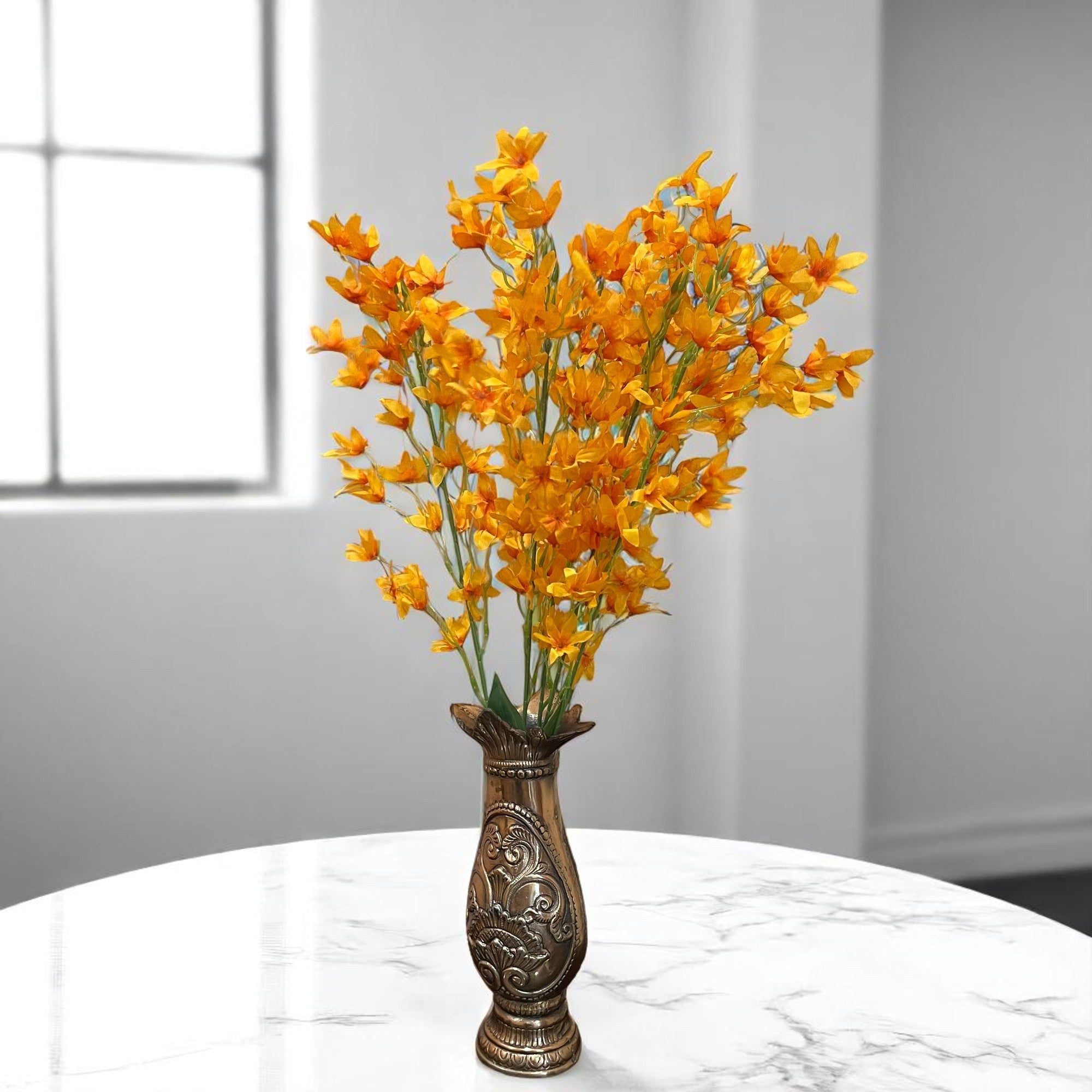 Artificial Orchids Flower Bouquets | Fake Flowers Bunch - For Vase, Pot, Home, Bedroom, Balcony, Office Corner, Living Room - 28 Inch - Apkamart #Colour_Orange