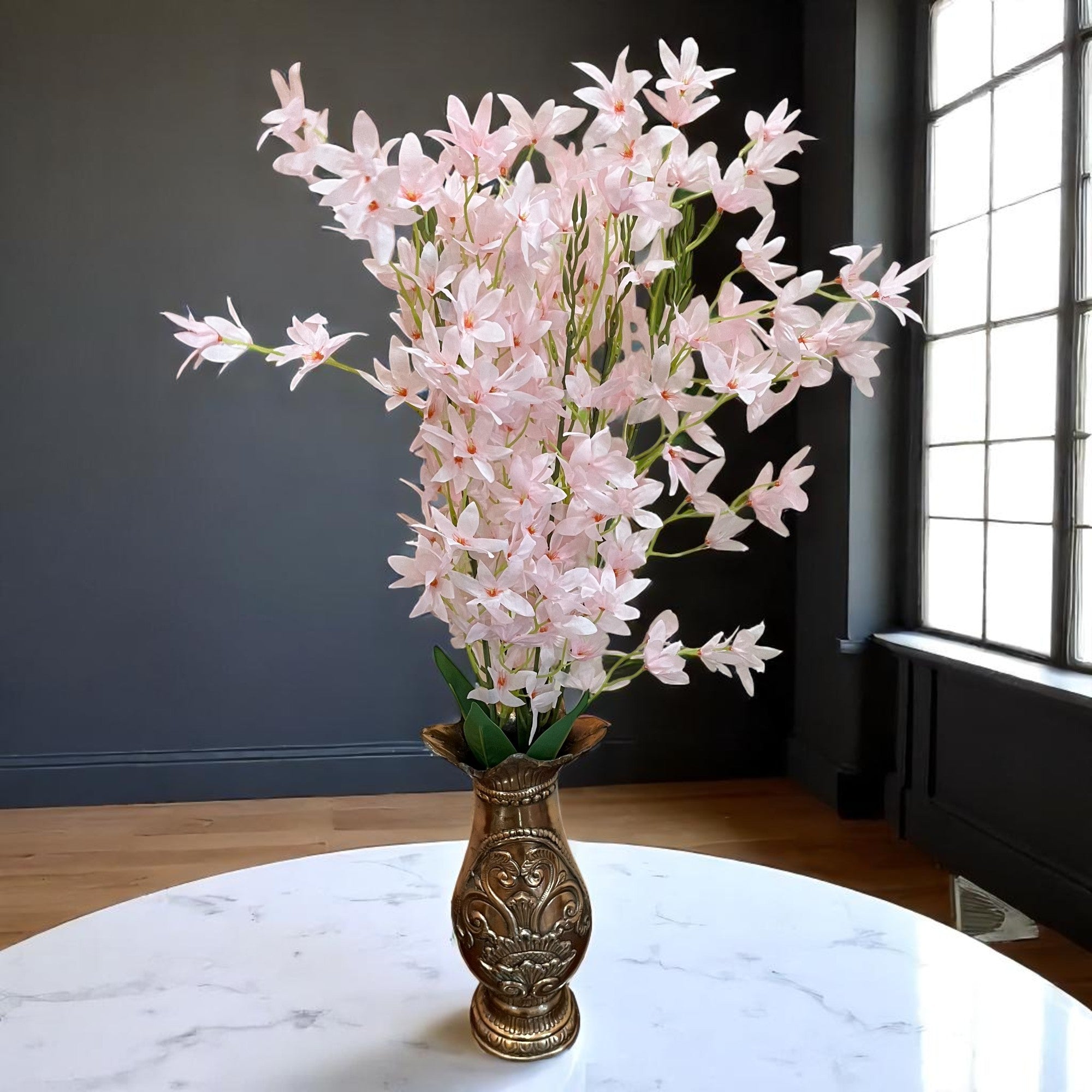 Artificial Orchids Flower Bouquets | Fake Flowers Bunch - For Vase, Pot, Home, Bedroom, Balcony, Office Corner, Living Room - 28 Inch - Apkamart #Colour_Pink