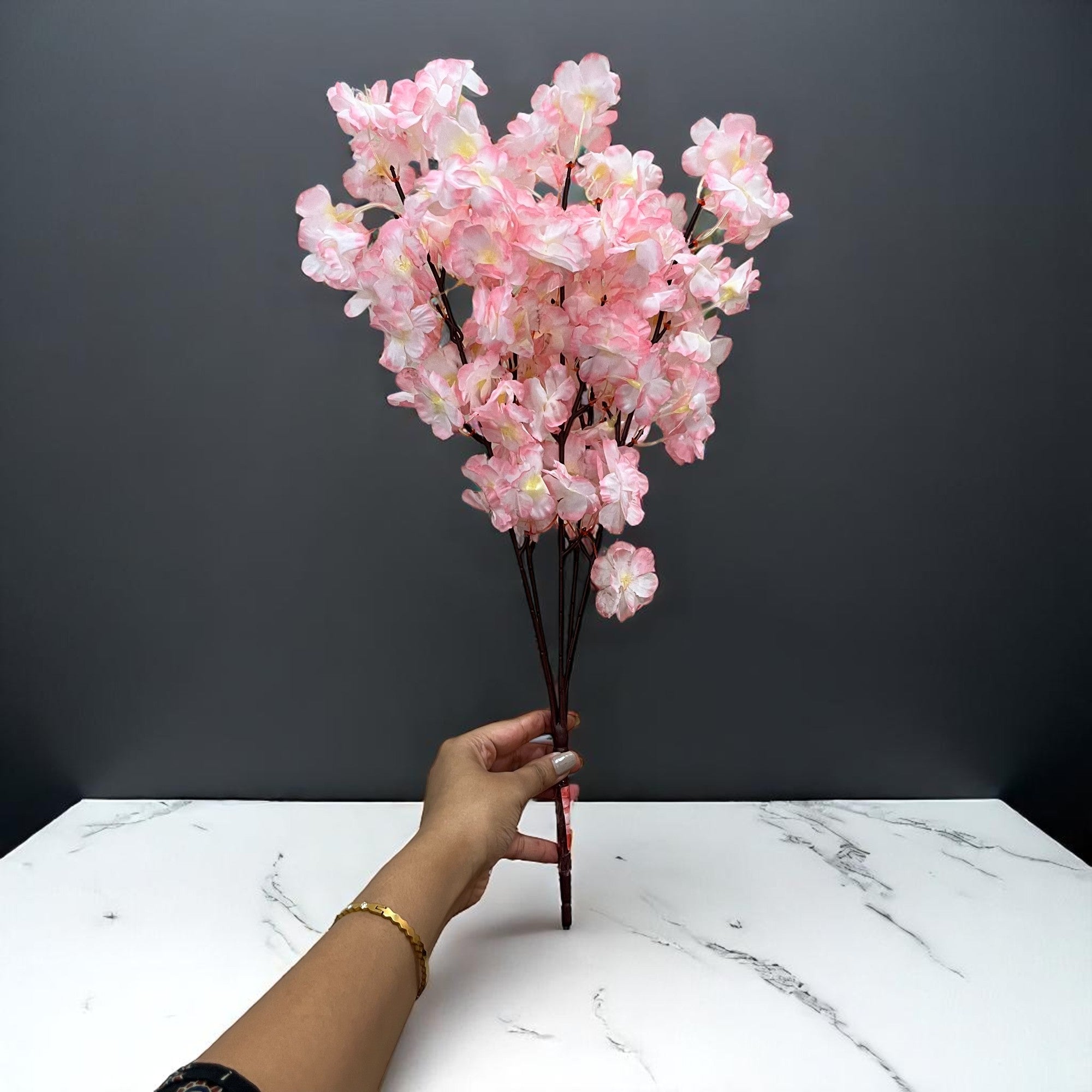 Artificial Flower Cherry Blossom Bouquets | Faux Flowers Bunch - for Table Vase, Pot, Home Decor, Living Room, Side Table Centerpiece - 21 Inch - Apkamart #Style_Design 2