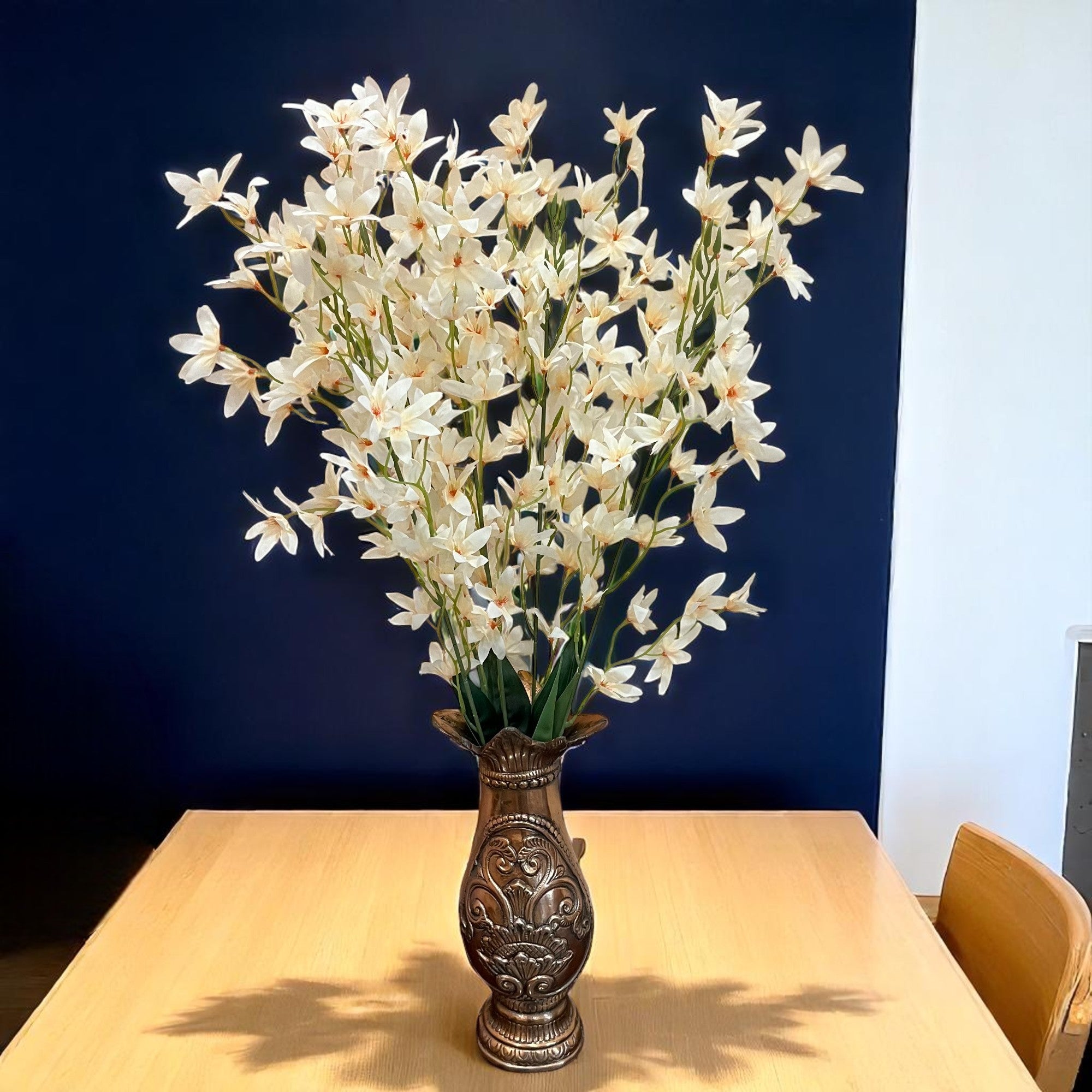 Artificial Orchids Flower Bouquets | Fake Flowers Bunch - For Vase, Pot, Home, Bedroom, Balcony, Office Corner, Living Room - 28 Inch - Apkamart #Colour_Cream