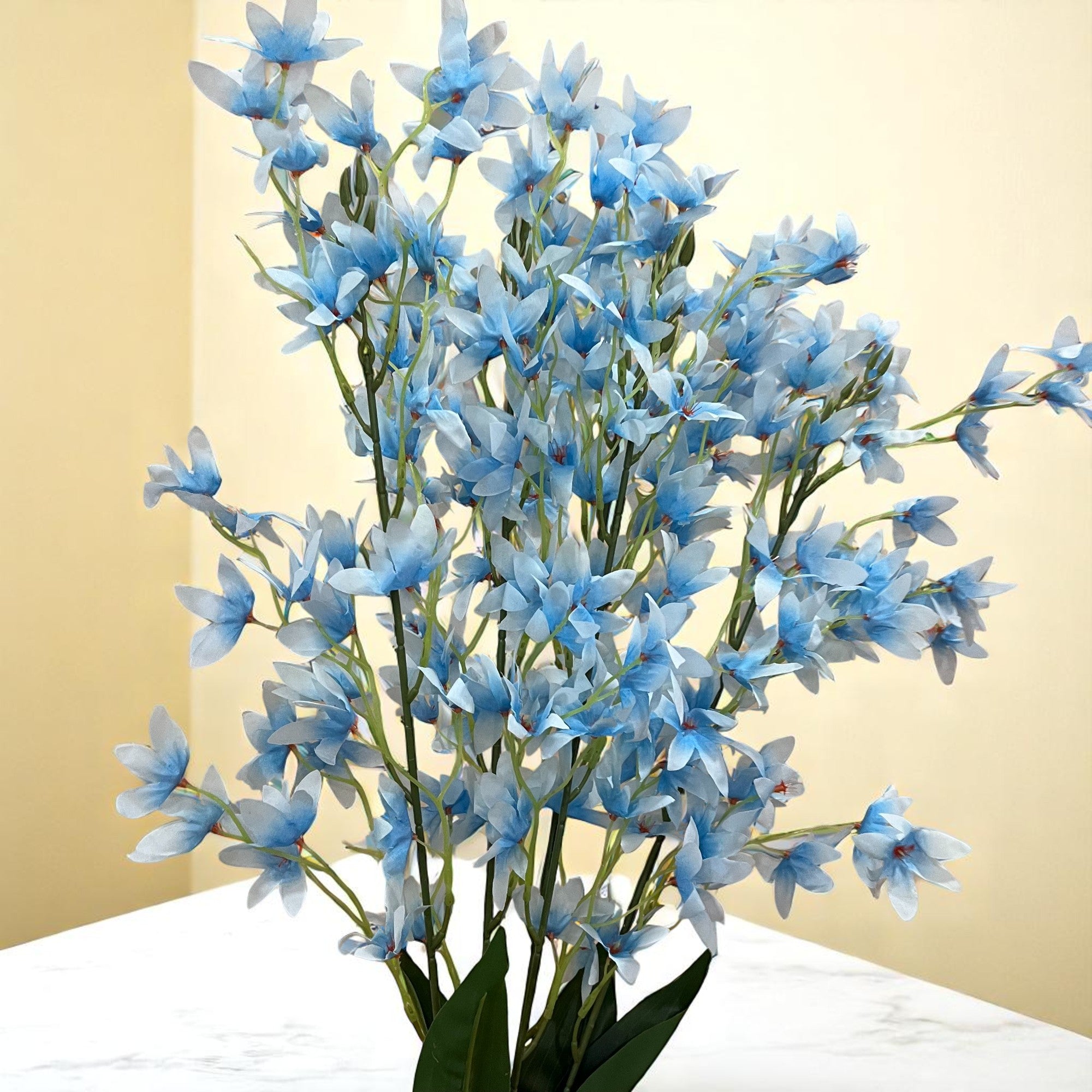 Artificial Orchids Flower Bouquets | Fake Flowers Bunch - For Vase, Pot, Home, Bedroom, Balcony, Office Corner, Living Room - 28 Inch - Apkamart #Colour_Blue