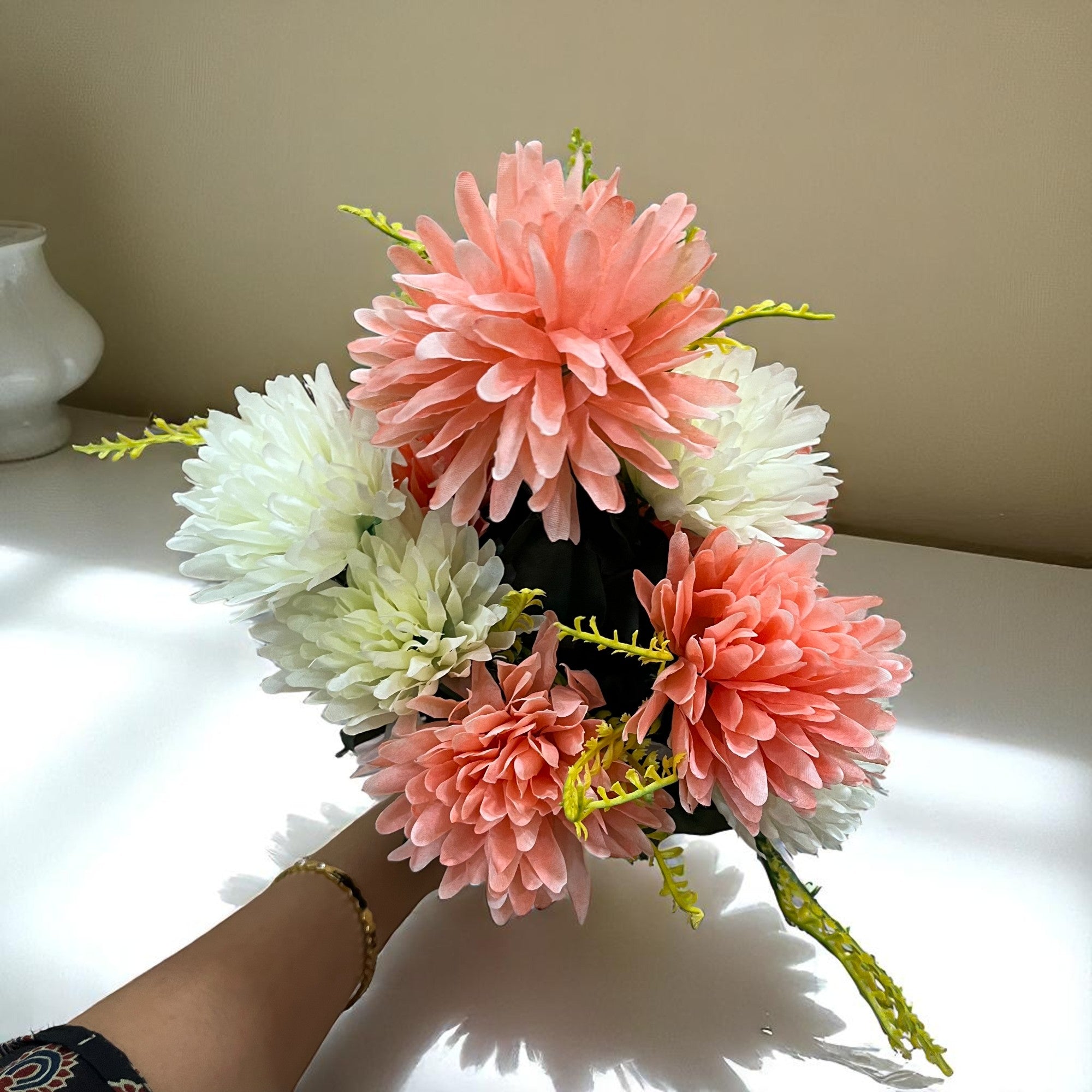 Artificial Marigold Flowers Bunches for Vase Pot | Faux Flowers Stem - for Home Decor Living Room Side Table Centerpiece - 16 Inch - Apkamart #Style_Design 1