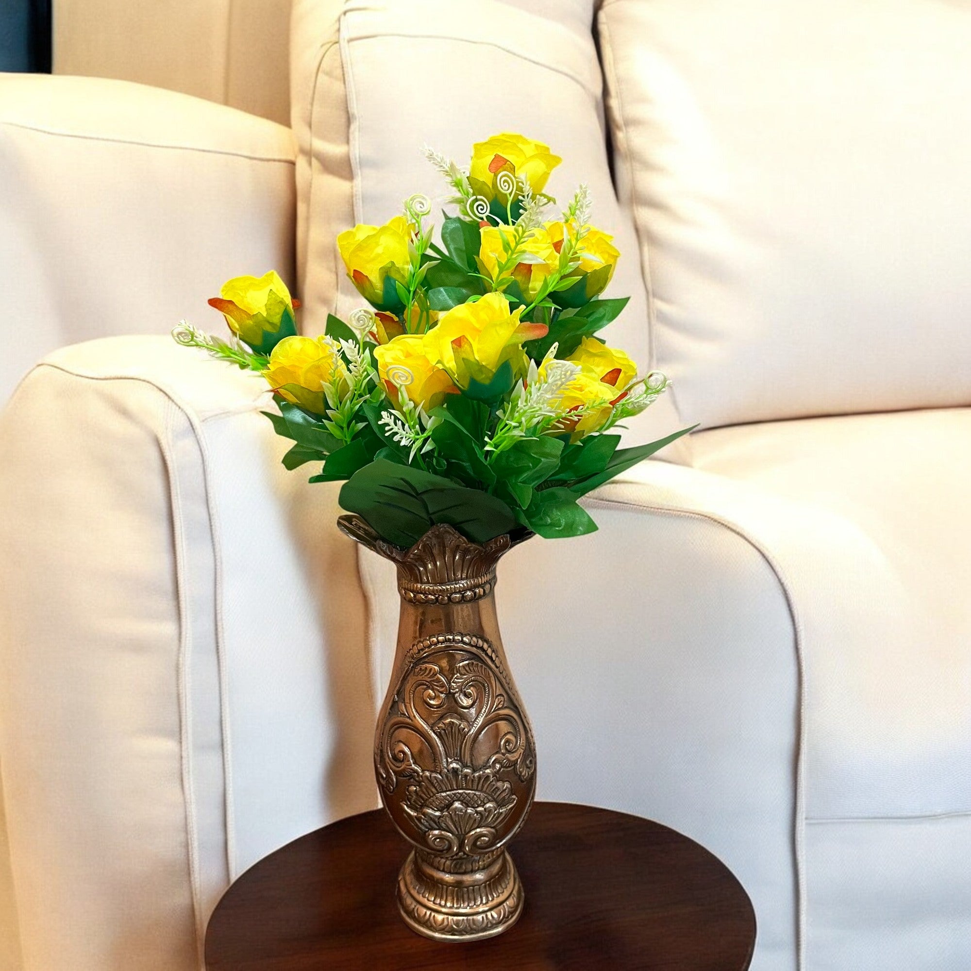 Artificial Flowers Rose | Faux Flowers Bunch - for Home Decor, Side Table, Centerpiece - 17 Inch - Apkamart #Colour_Yellow