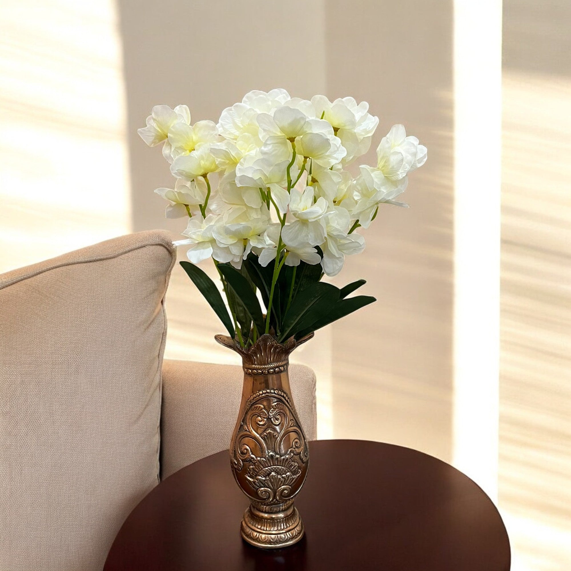 Artificial Orchids Flower Bouquets | Fake Flowers Bunch - For Vase, Pot, Home, Bedroom, Balcony, Office Corner, Living Room - 22 Inch - Apkamart #Colour_White