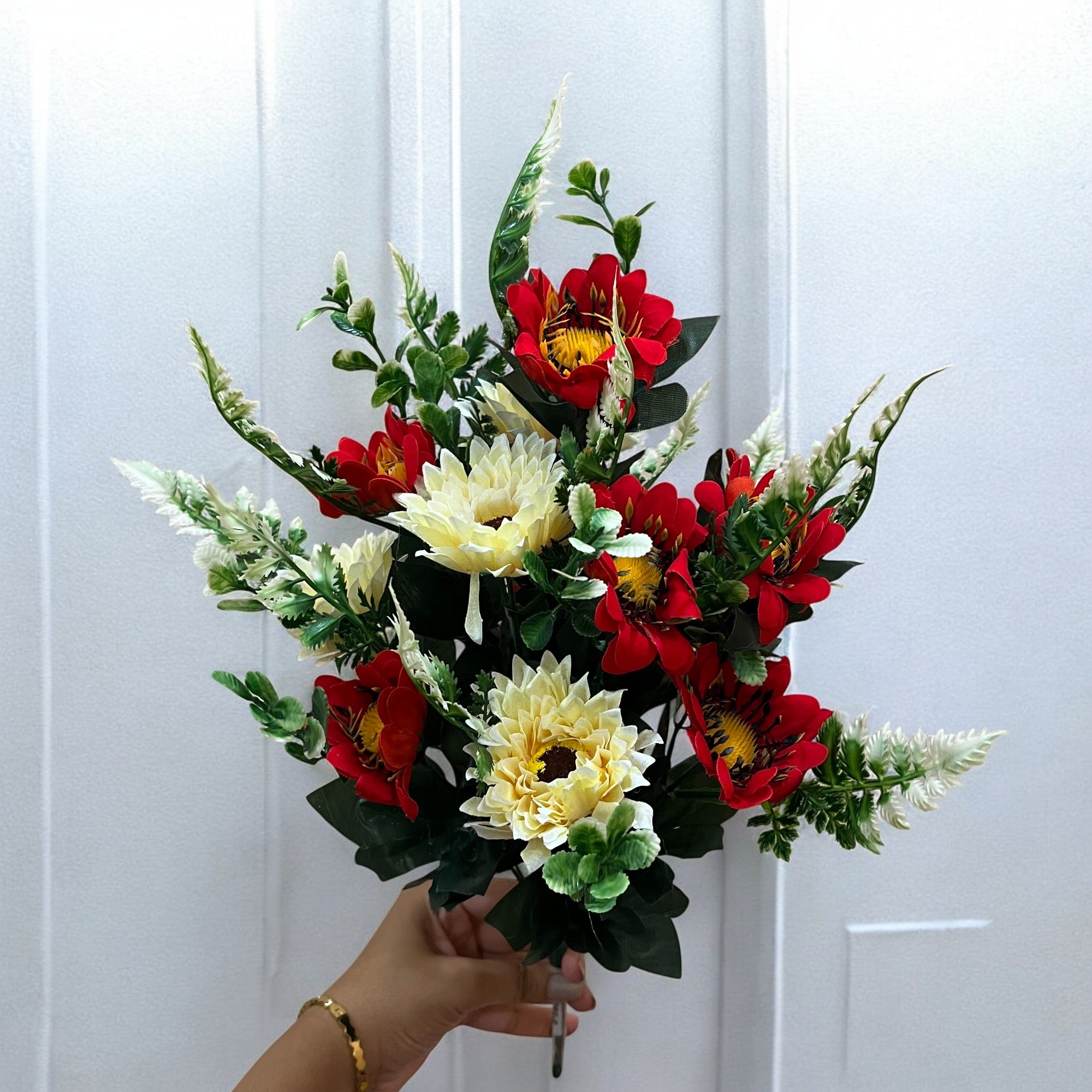 Artificial Dahalia Flower Bouquets | Faux Flowers Bunch - for Table Vase, Pot, Home Decor, Living Room, Side Table Centerpiece - 17 Inch - Apkamart