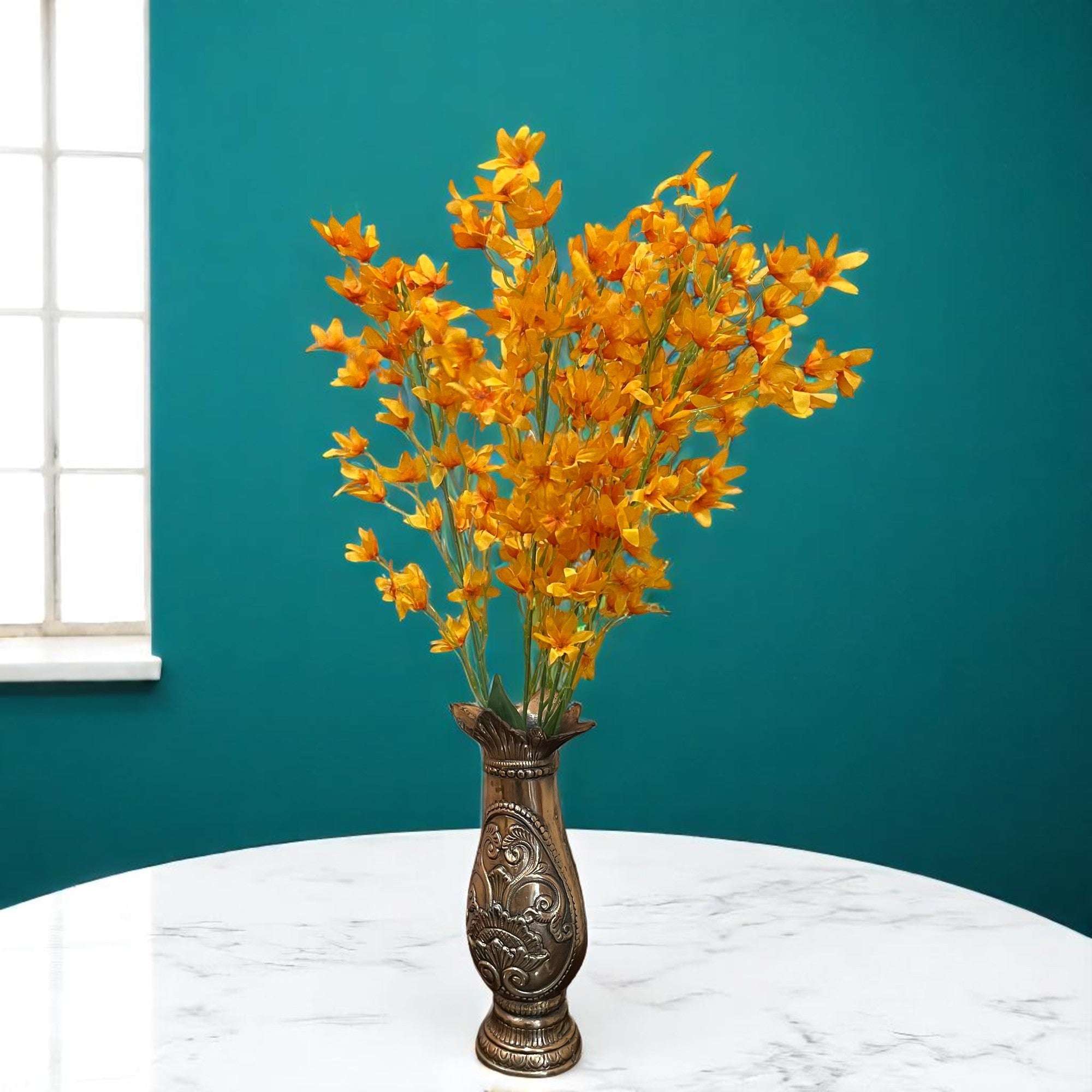 Artificial Orchids Flower Bouquets | Fake Flowers Bunch - For Vase, Pot, Home, Bedroom, Balcony, Office Corner, Living Room - 28 Inch - Apkamart #Colour_Orange