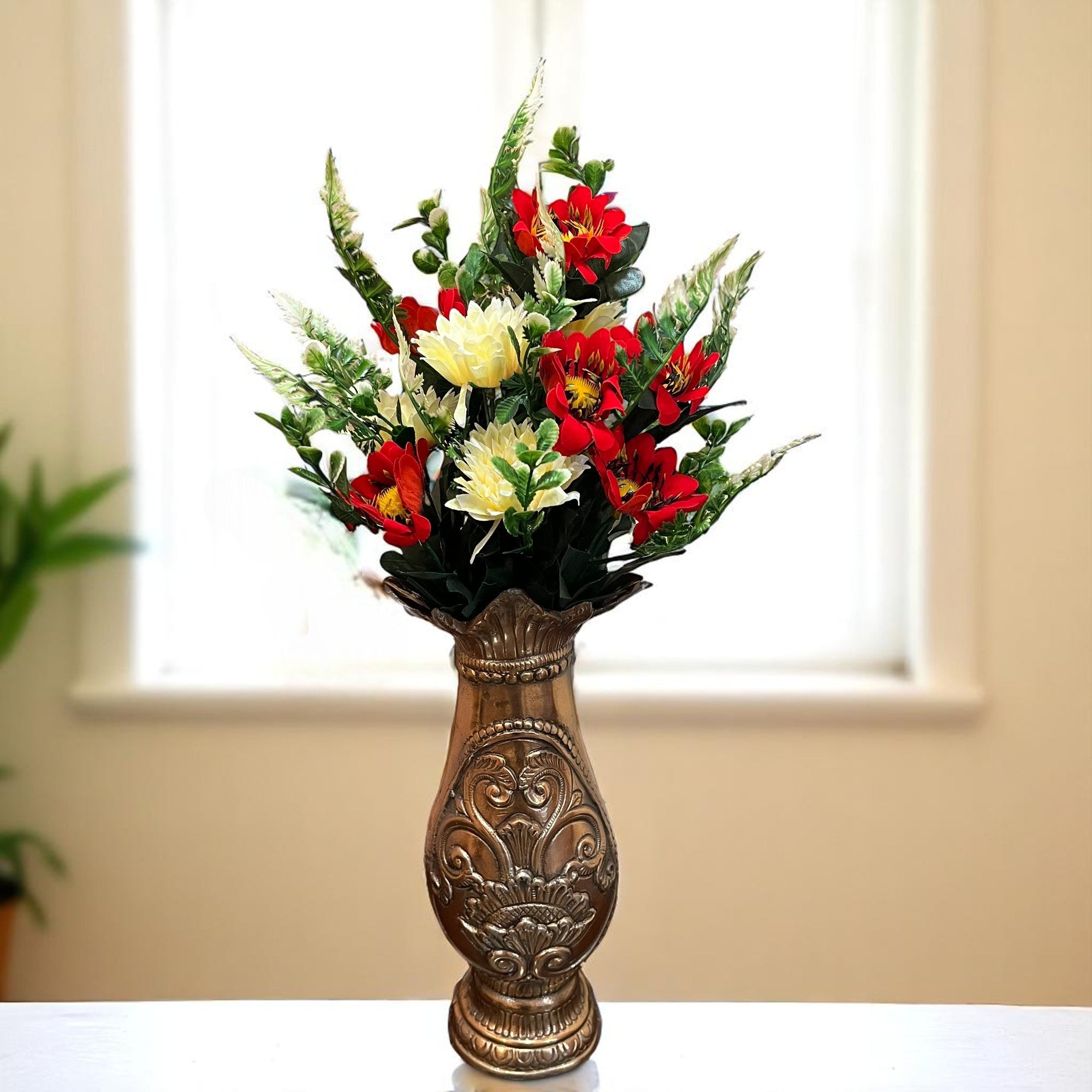 Artificial Dahalia Flower Bouquets | Faux Flowers Bunch - for Table Vase, Pot, Home Decor, Living Room, Side Table Centerpiece - 17 Inch - Apkamart