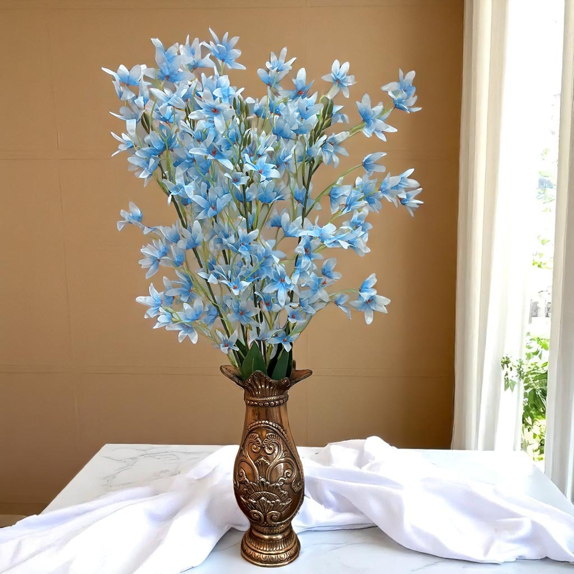 Artificial Orchids Flower Bouquets | Fake Flowers Bunch - For Vase, Pot, Home, Bedroom, Balcony, Office Corner, Living Room - 28 Inch - Apkamart #Colour_Blue
