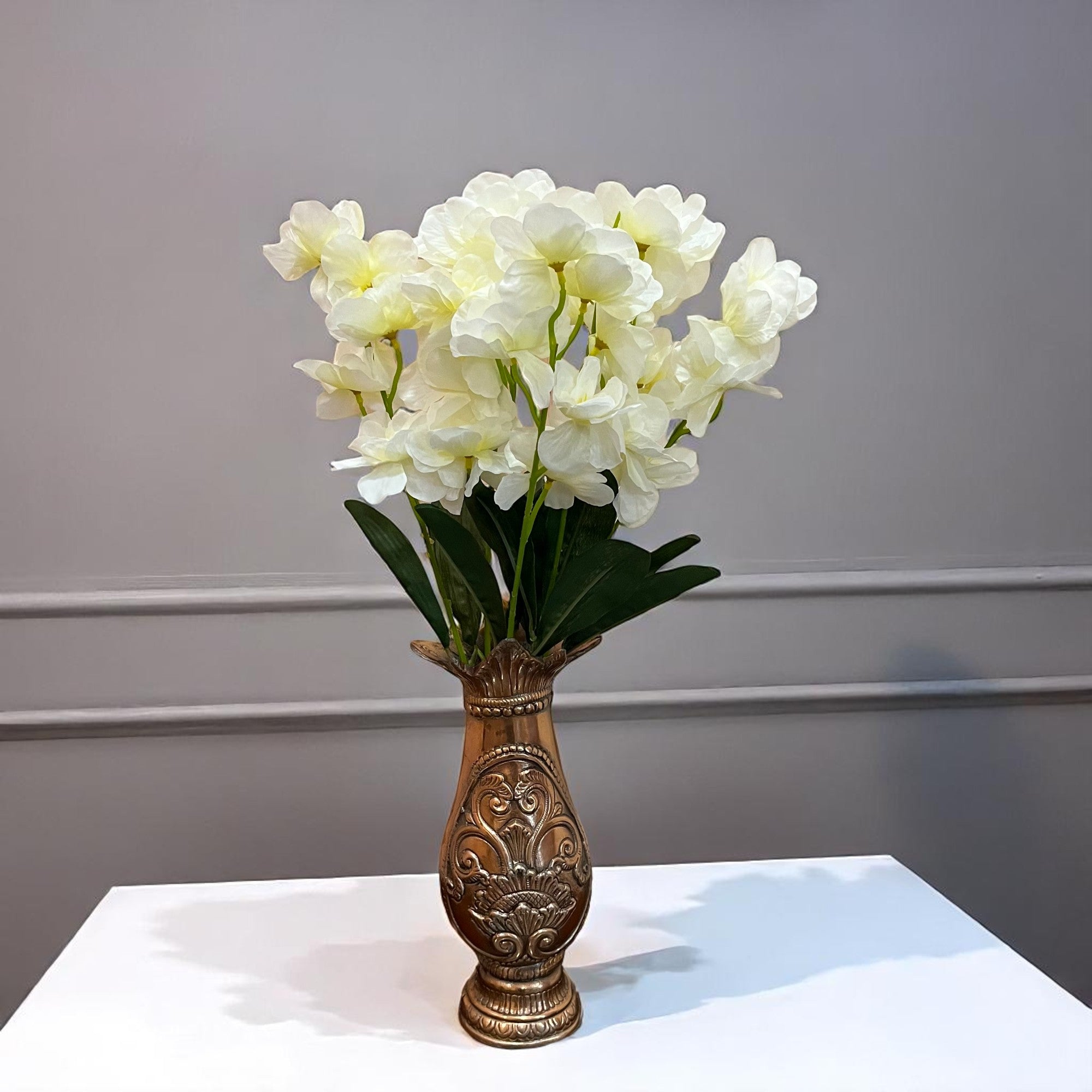 Artificial Orchids Flower Bouquets | Fake Flowers Bunch - For Vase, Pot, Home, Bedroom, Balcony, Office Corner, Living Room - 22 Inch - Apkamart #Colour_White