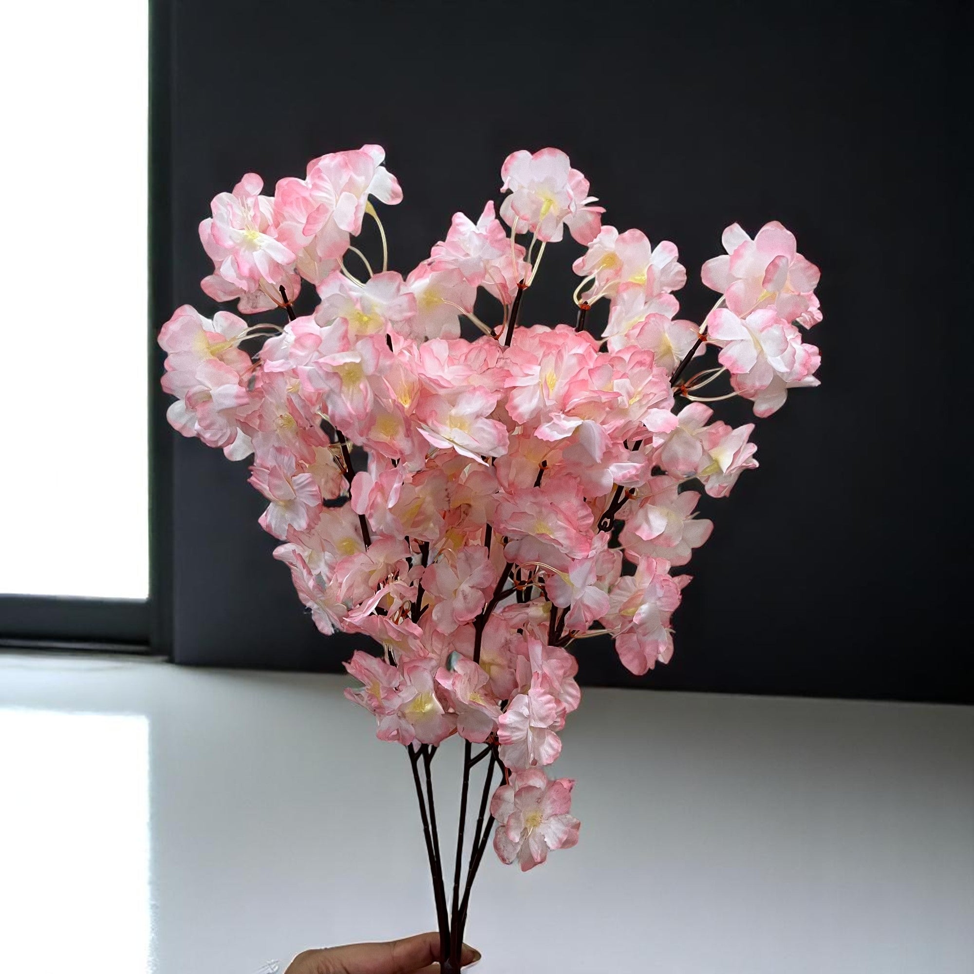 Artificial Flower Cherry Blossom Bouquets | Faux Flowers Bunch - for Table Vase, Pot, Home Decor, Living Room, Side Table Centerpiece - 21 Inch - Apkamart #Style_Design 2