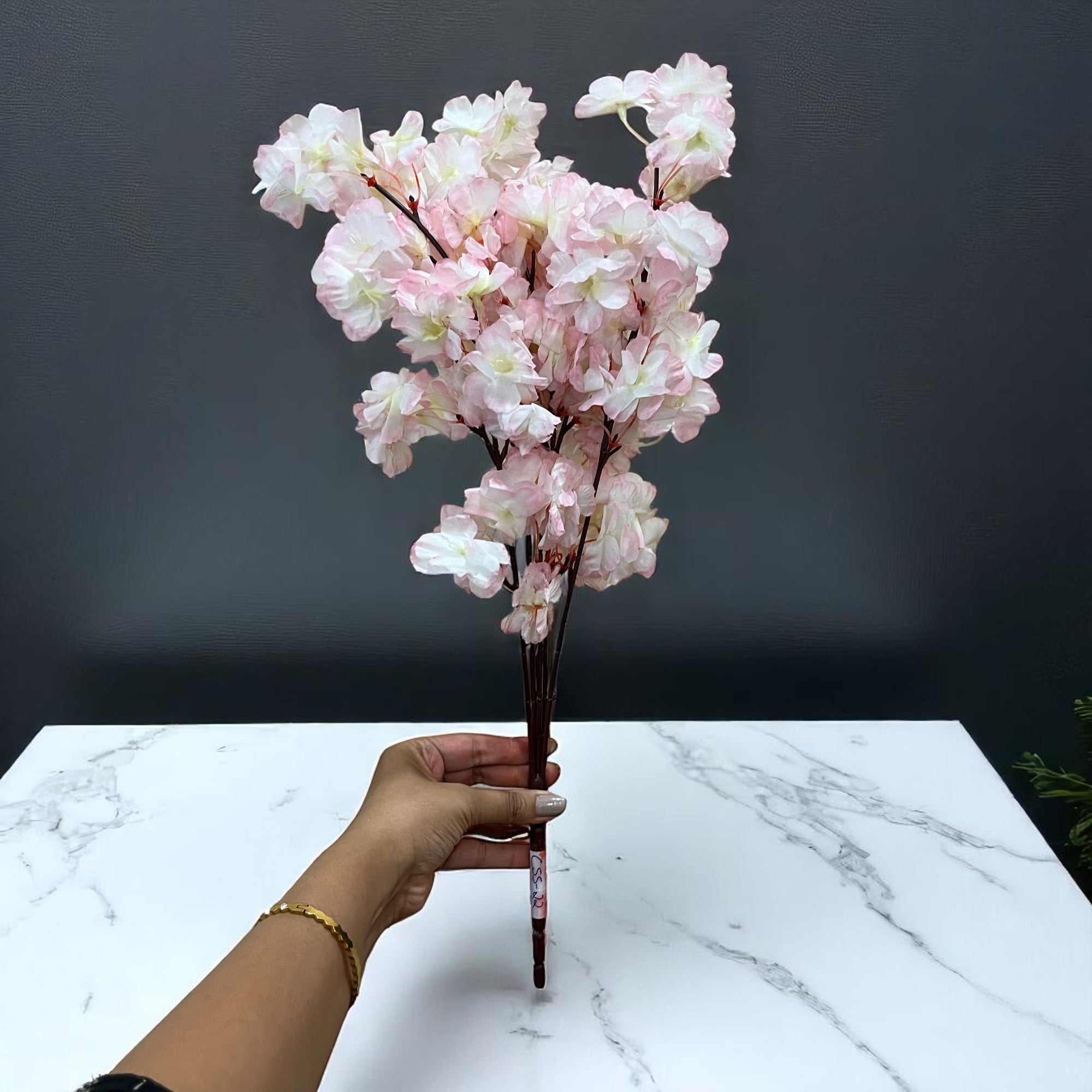 Artificial Flower Cherry Blossom Bouquets | Faux Flowers Bunch - for Table Vase, Pot, Home Decor, Living Room, Side Table Centerpiece - 21 Inch - Apkamart #Style_Design 1
