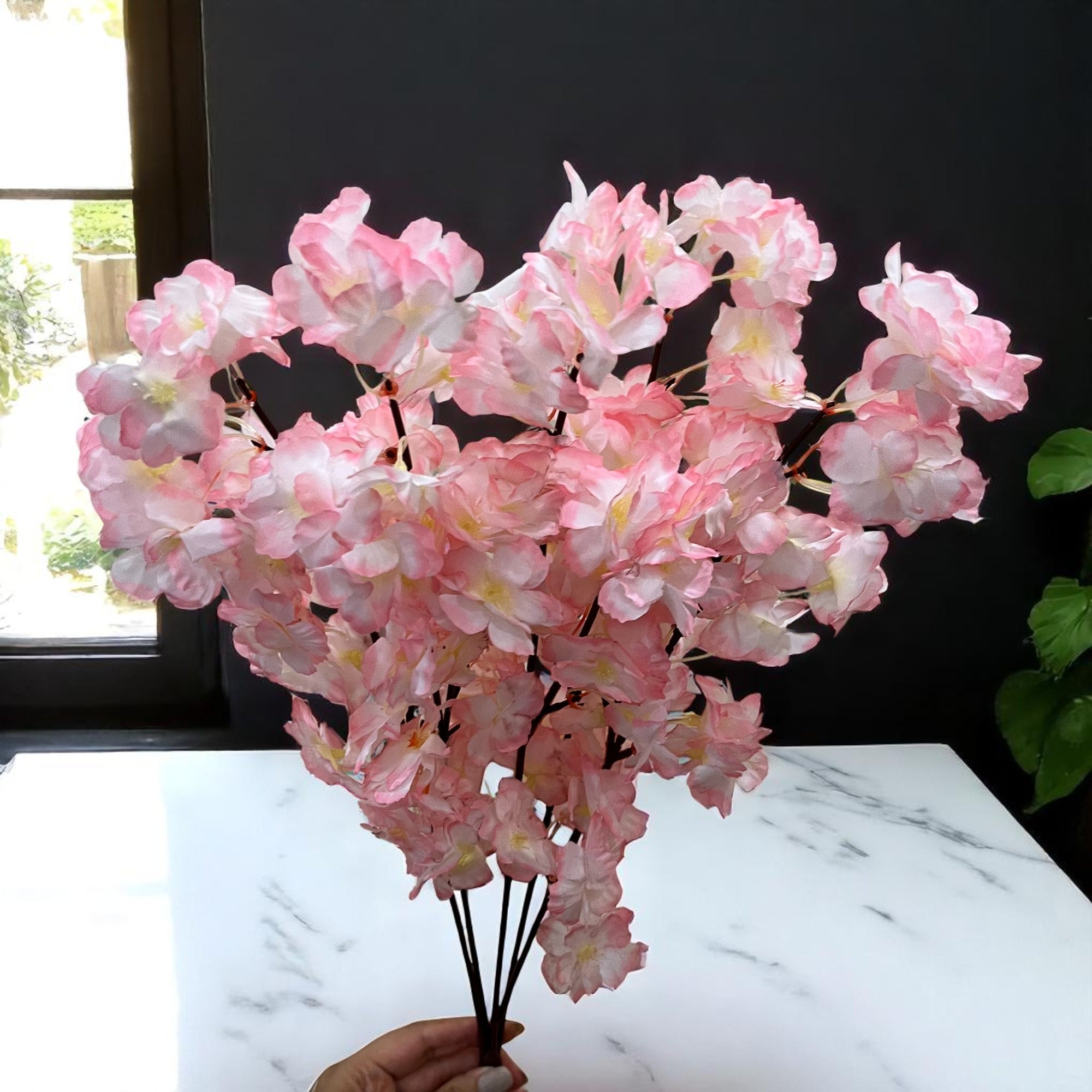 Artificial Flower Cherry Blossom Bouquets | Faux Flowers Bunch - for Table Vase, Pot, Home Decor, Living Room, Side Table Centerpiece - 21 Inch - Apkamart #Style_Design 2