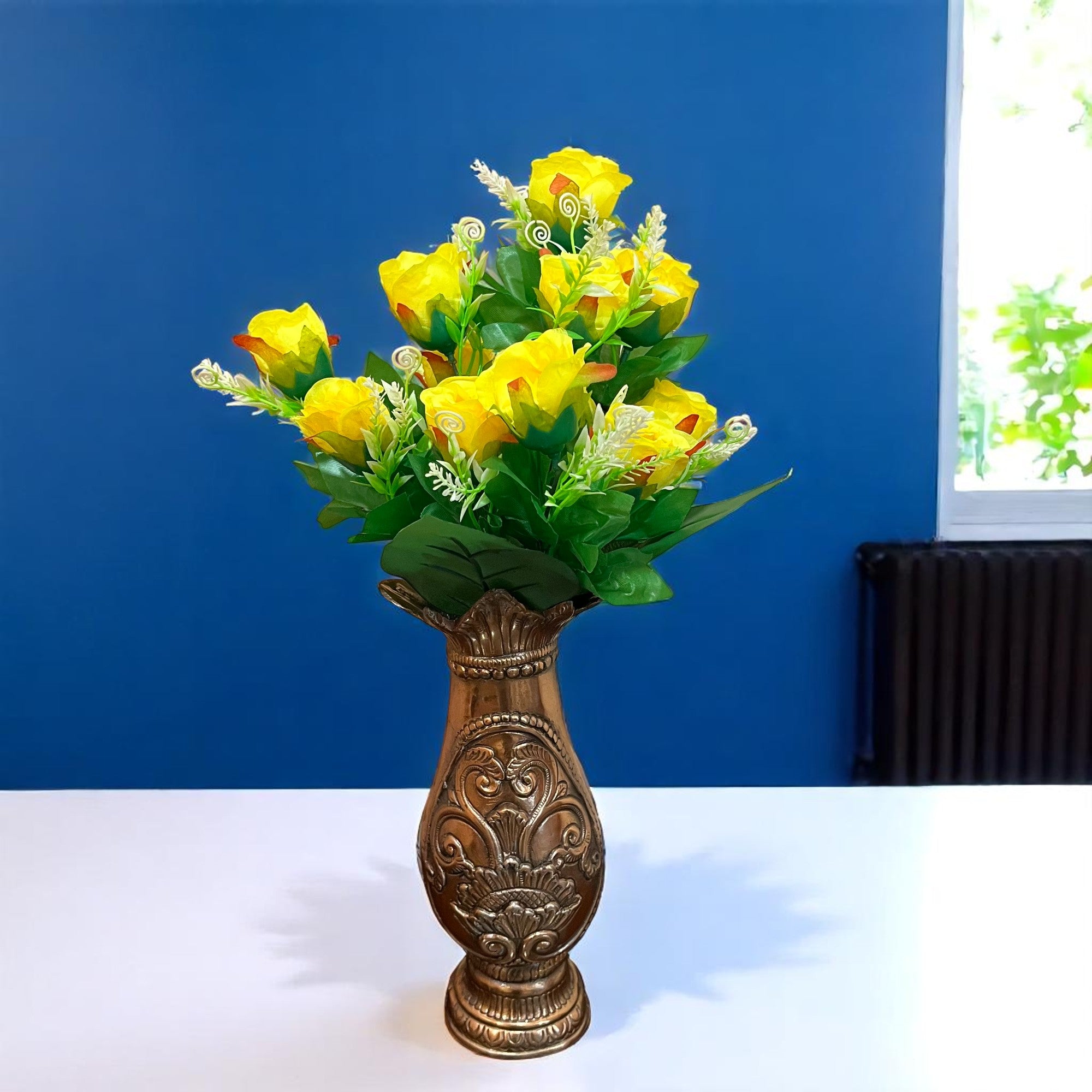 Artificial Flowers Rose | Faux Flowers Bunch - for Home Decor, Side Table, Centerpiece - 17 Inch - Apkamart #Colour_Yellow