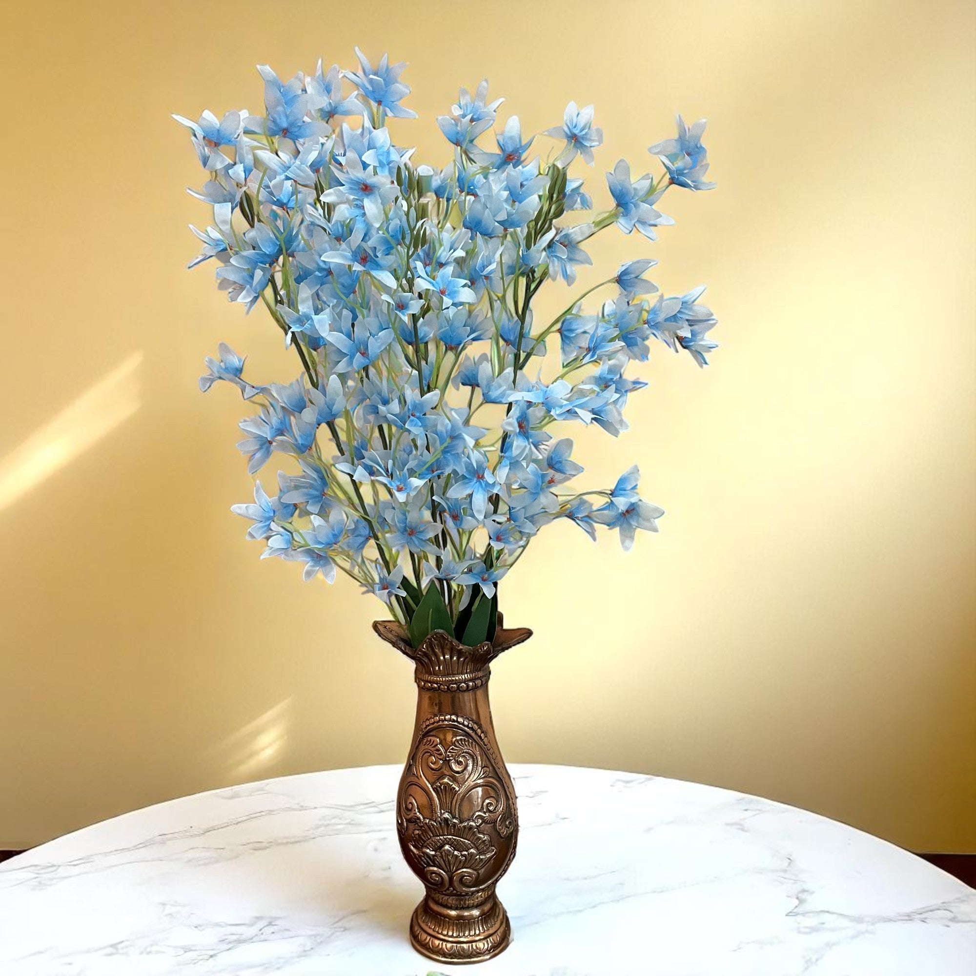 Artificial Orchids Flower Bouquets | Fake Flowers Bunch - For Vase, Pot, Home, Bedroom, Balcony, Office Corner, Living Room - 28 Inch - Apkamart #Colour_Blue