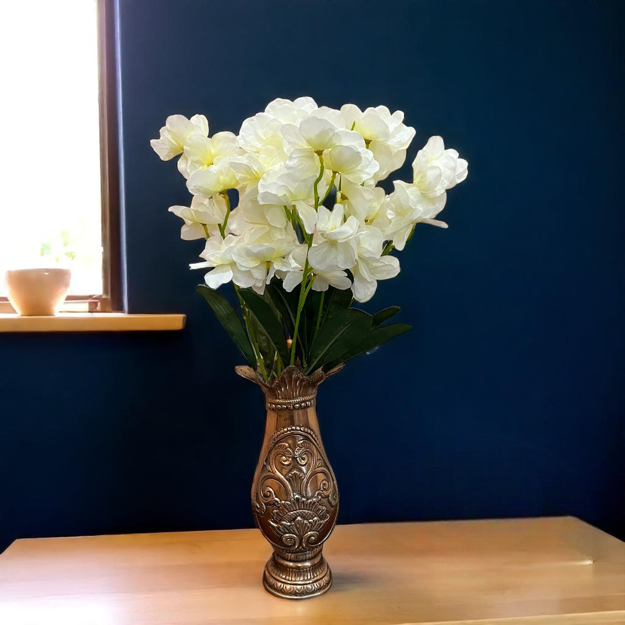 Artificial Orchids Flower Bouquets | Fake Flowers Bunch - For Vase, Pot, Home, Bedroom, Balcony, Office Corner, Living Room - 22 Inch - Apkamart #Colour_White