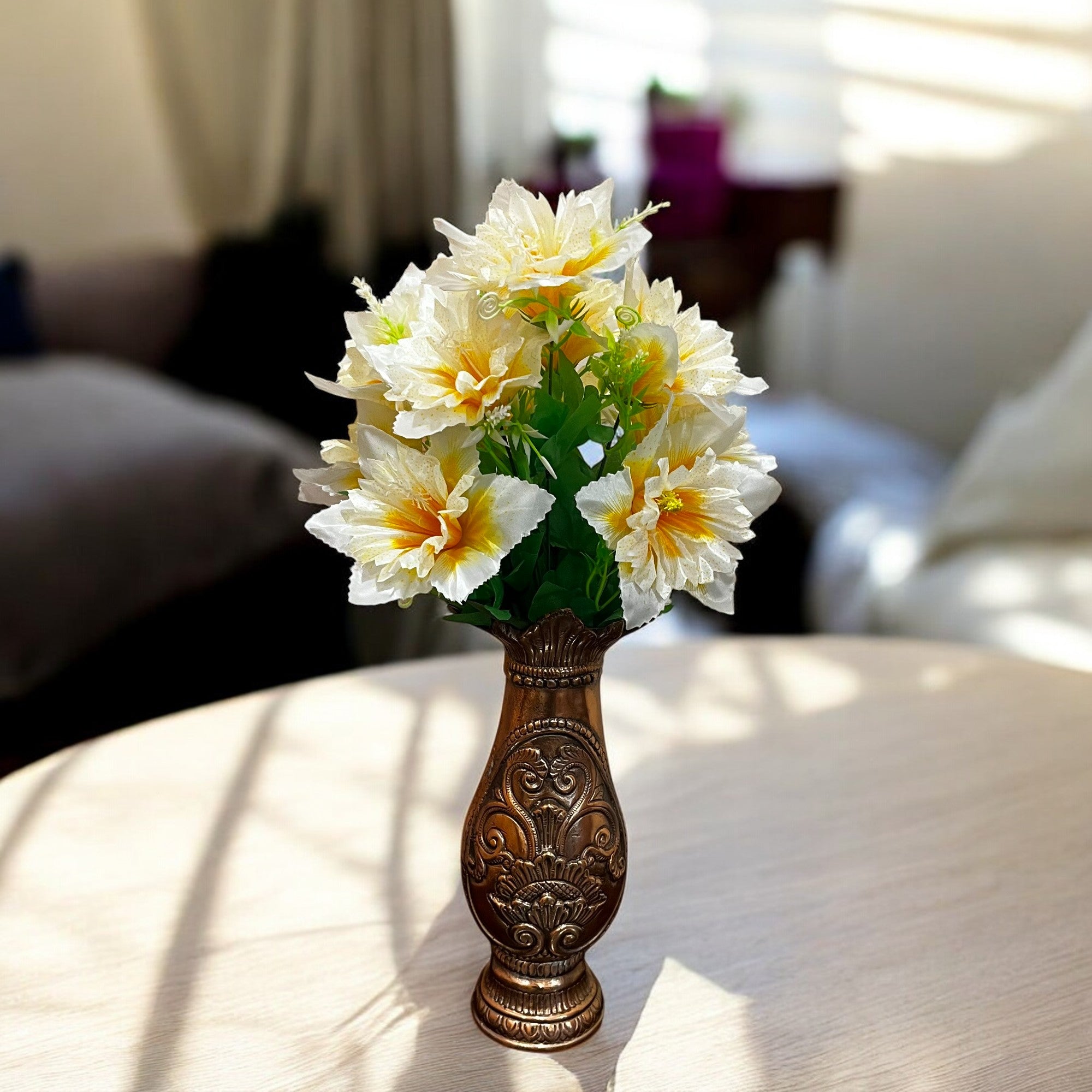 Artificial Flower Bouquets | Faux Flowers Bunch - for Table Vase, Pot, Home Decor, Living Room, Side Table Centerpiece - 18 Inch - Apkamart #Colour_White