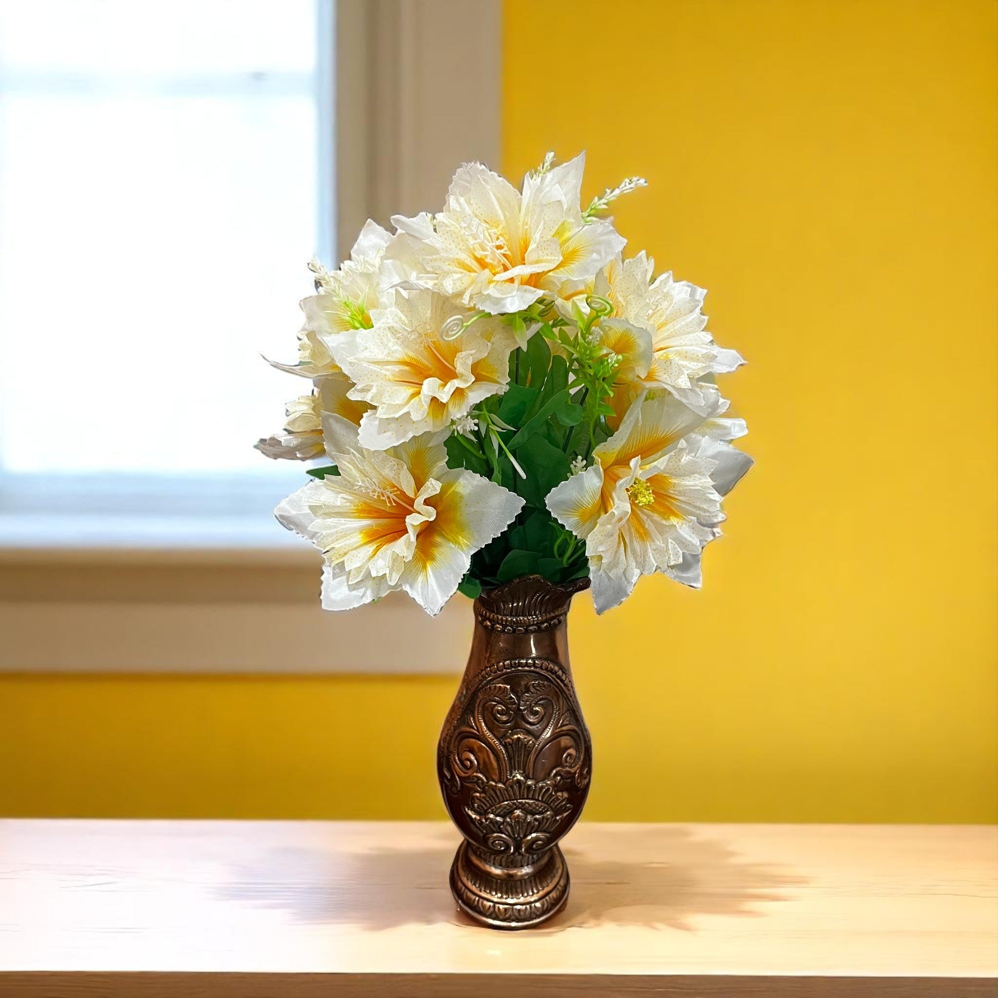 Artificial Flower Bouquets | Faux Flowers Bunch - for Table Vase, Pot, Home Decor, Living Room, Side Table Centerpiece - 18 Inch - Apkamart #Colour_White