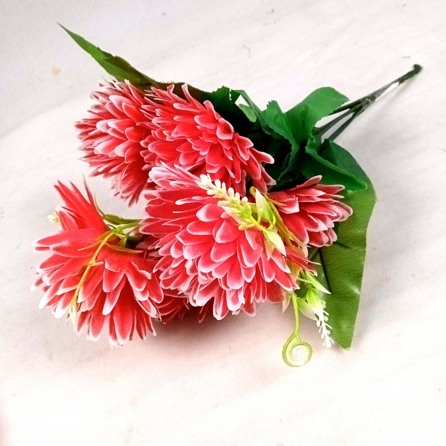 Artificial Flowers Dahlia Bunches for Vase Pot | Faux Flowers Stick - for Home Decor, Living Room, Wedding & Party Decoration (Vase Not Included) - 15 Inch - Apkamart #Colour_Red