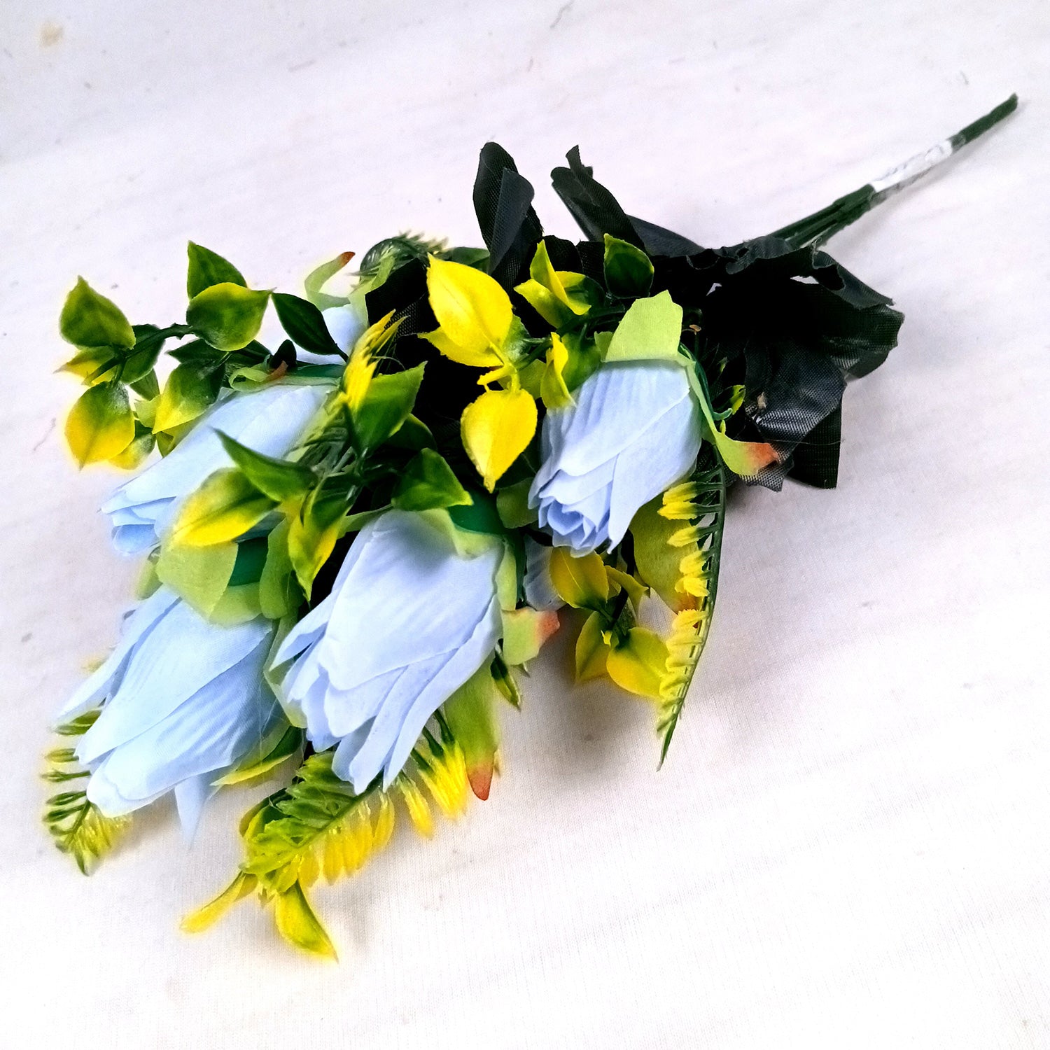 Artificial Flowers Rose Bunches for Vase Pot | Faux Flowers Stem - for Home Decor, Living Room, Office, Wedding & Party Decoration (Vase Not Included) - 14 Inch - Apkamart #Colour_Blue