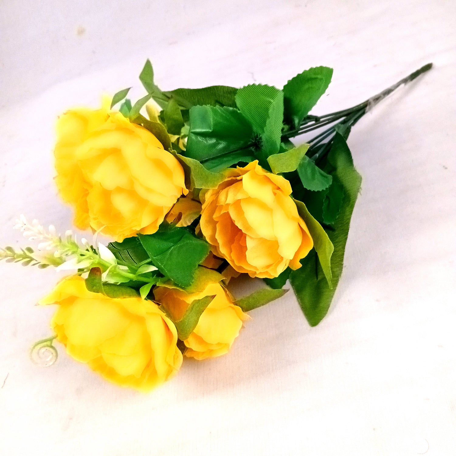 Artificial Flowers Rose Sticks | Faux Flowers Bunch - for Home Decor, Living Room, Wedding & Party Decoration (Vase Not Included) - 15 Inch - Apkamart #Colour_Yellow