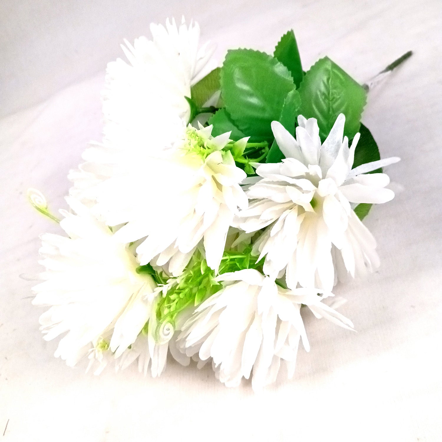 Artificial Flowers Dahlia Bunches for Vase Pot | Faux Flowers Stick - for Home Decor, Living Room, Wedding & Party Decoration  (Vase Not Included) - 15 Inch - Apkamart #Colour_White