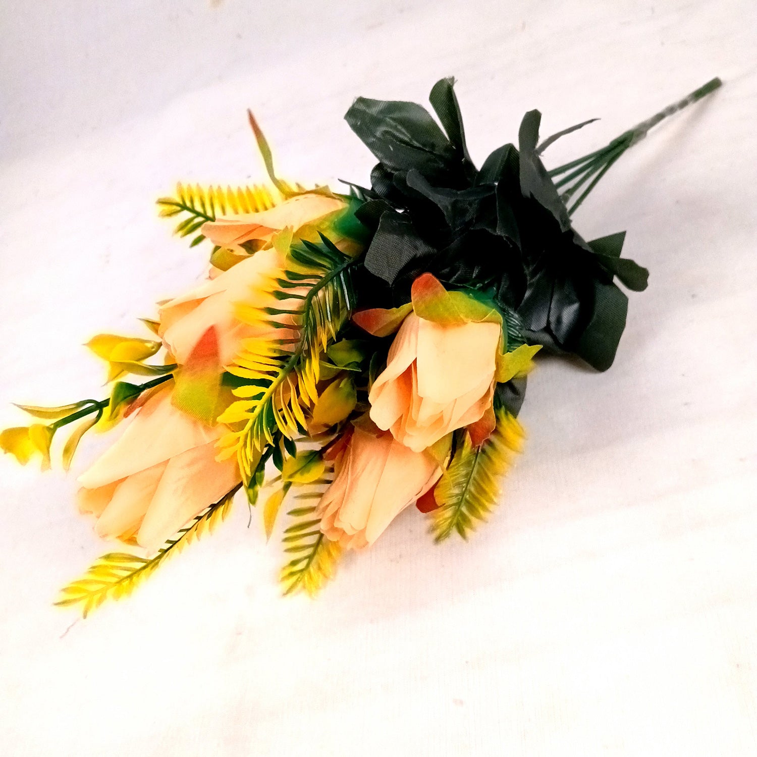 Artificial Flowers Rose Bunches for Vase Pot | Faux Flowers Stem - for Home Decor, Living Room, Office, Wedding & Party Decoration (Vase Not Included) - 14 Inch - Apkamart #Colour_Orange