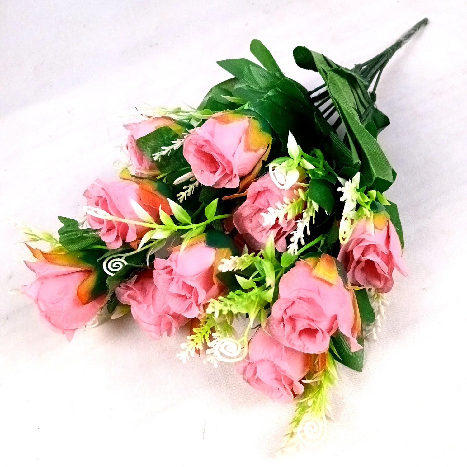 Artificial Flowers Rose | Faux Flowers Bunch - for Home Decor, Side Table, Centerpiece - 17 Inch - Apkamart #Colour_Pink