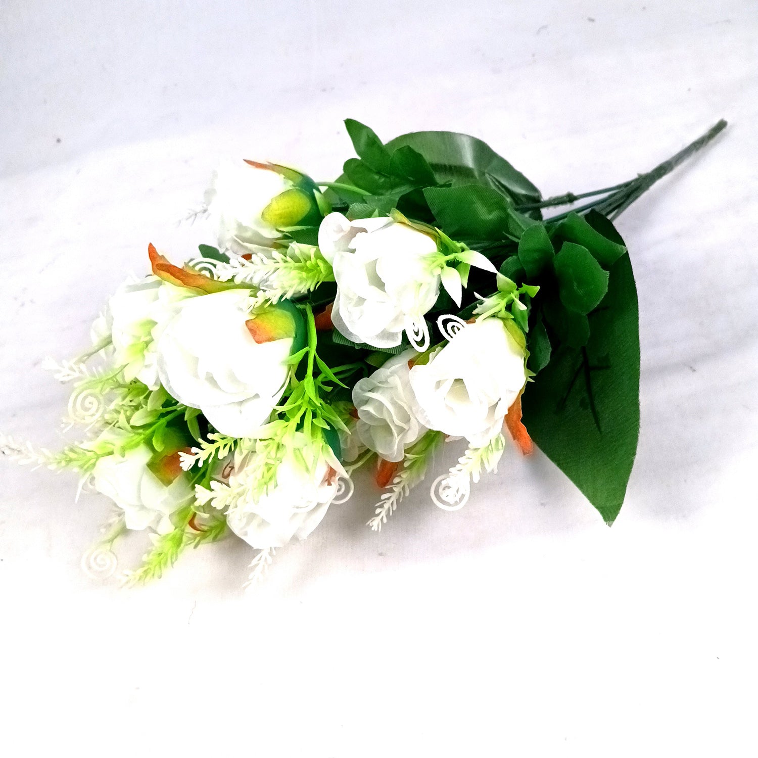 Artificial Flowers Rose | Faux Flowers Bunch - for Home Decor, Side Table, Centerpiece - 17 Inch - Apkamart #Colour_White