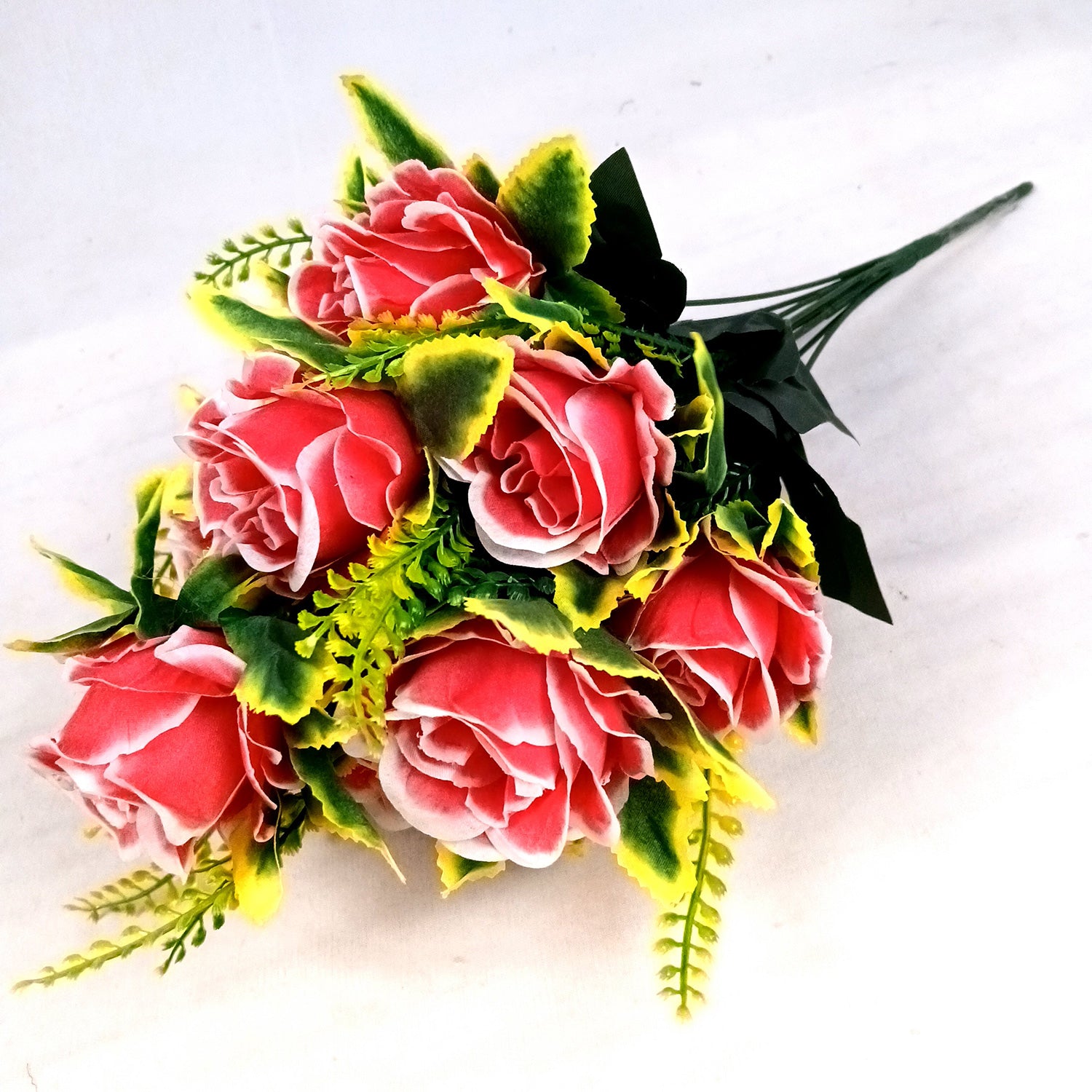 Artificial Flower Bouquet | Rose Fake Flowers Bunch - For Vase, Pot, Home, Bedroom, Balcony, Office Corner, Living Room - 16 Inch - Apkamart #Style_Design 3