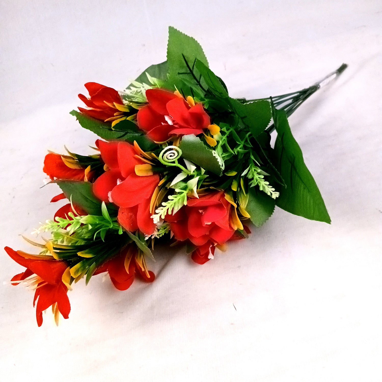 Artificial Flowers Bunches lily for Vase Pot | Faux Flowers Stem - for Home Decor Living Room Side Table Centerpiece - 18 Inch - Apkamart #Colour_Red