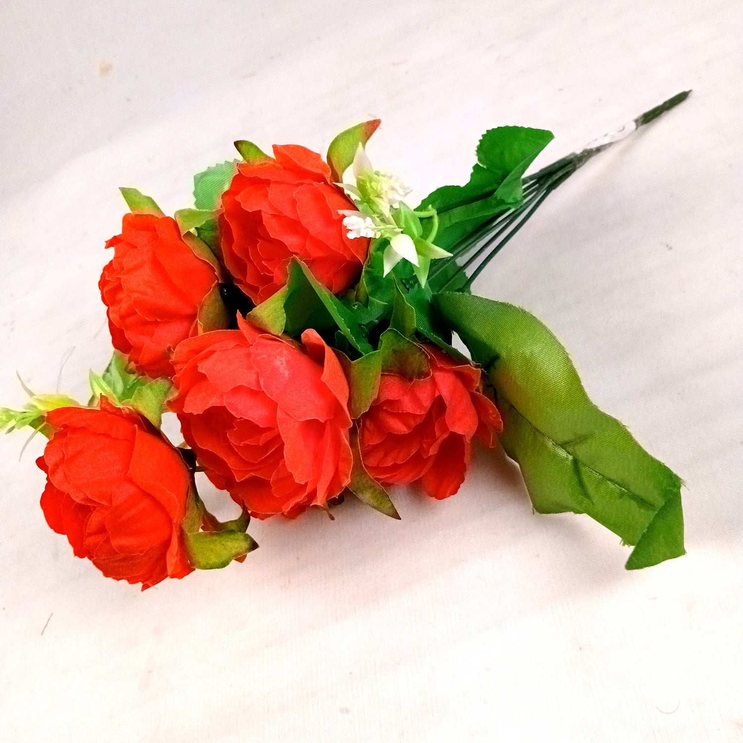 Artificial Flowers Rose Bunches for Vase Pot | Faux Flowers Stem - for Home Decor, Living Room, Office & Festivals Decoration (Vase Not Included) - 15 Inch - Apkamart #Colour_Red