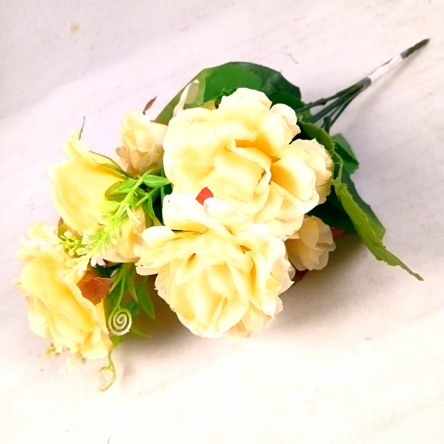 Artificial Flowers Rose Bunches for Vase Pot | Faux Flowers Stem - for Home Decor, Living Room, Office & Festivals Decoration (Vase Not Included) - 15 Inch - Apkamart #Colour_Yellow