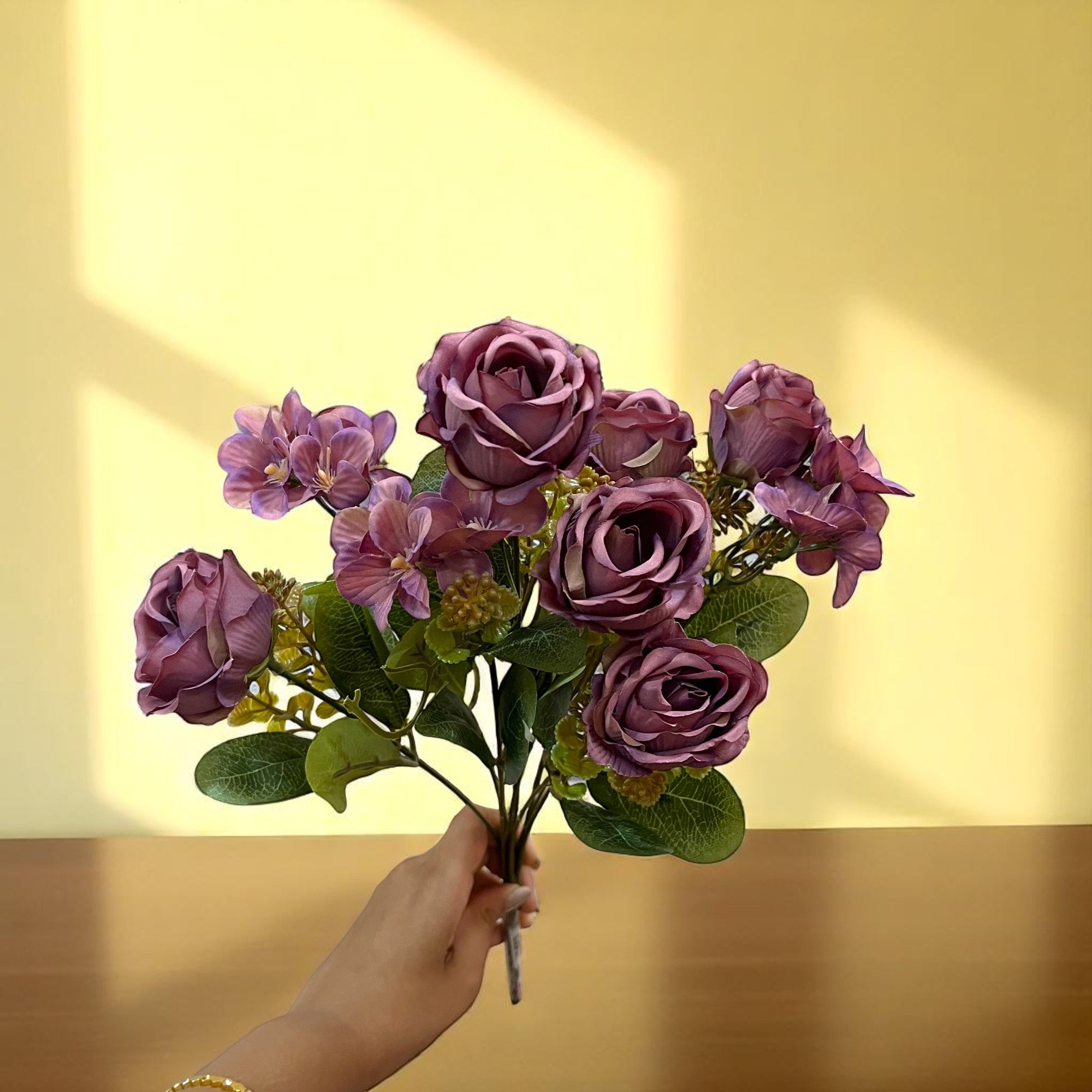 Artificial Flowers Rose Sticks | Faux Flowers Bunch - for Home Decor, Living Room, Centerpiece - 15 Inch - Apkamart #Colour_Pink