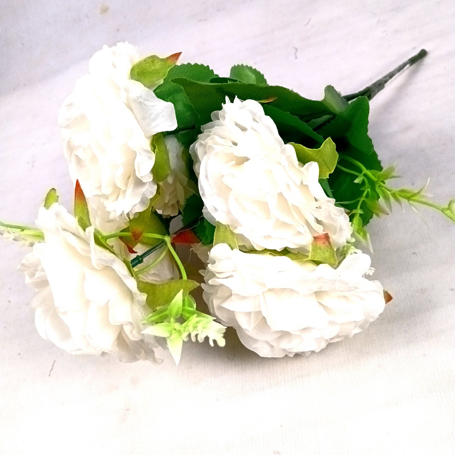 Artificial Flowers Rose Sticks | Faux Flowers Bunch - for Home Decor, Living Room, Wedding & Party Decoration (Vase Not Included) - 15 Inch - Apkamart #Colour_White