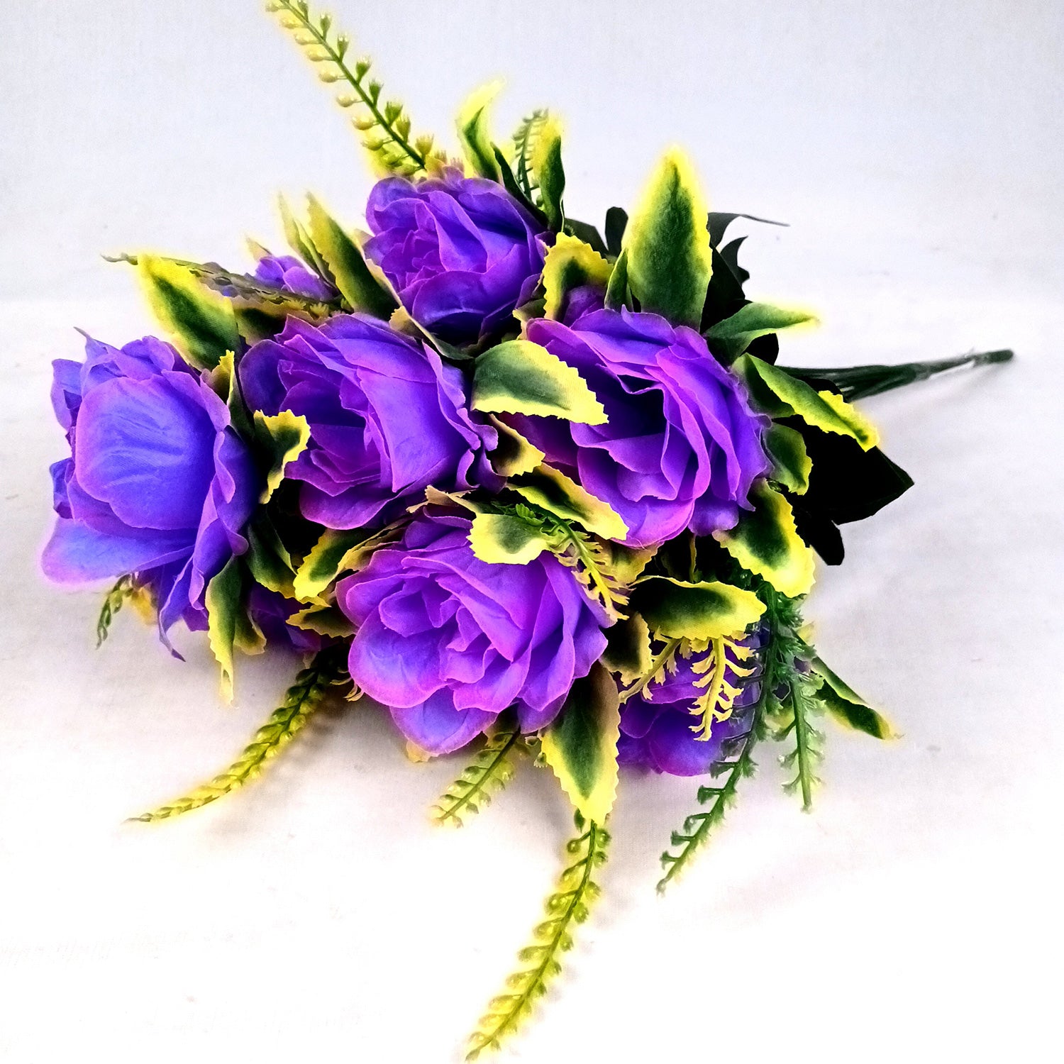 Artificial Flower Bouquet | Faux Rose Flowers Bunch - for Table Vase, Pot, Home Decor, Side Table - 16 Inch - Apkamart #Colour_Purple