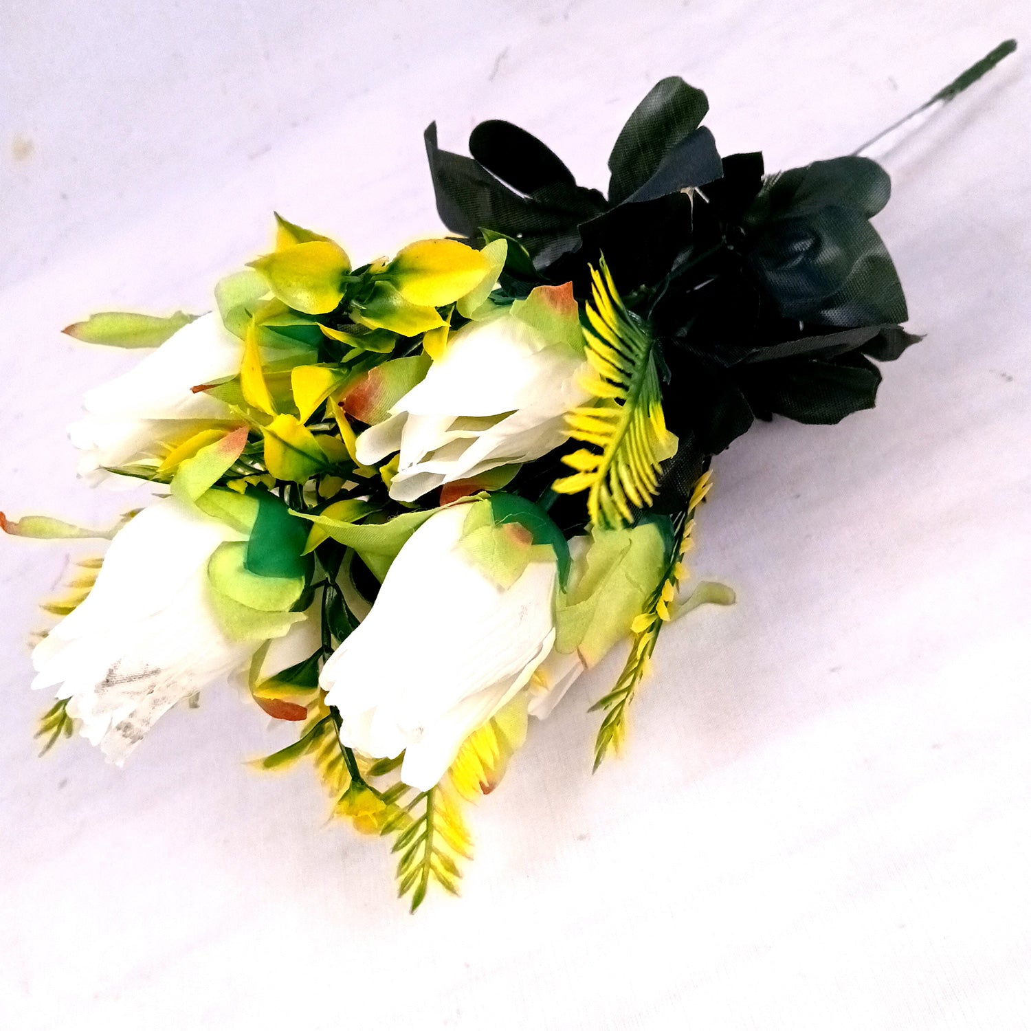 Artificial Flowers Rose Bunches for Vase Pot | Faux Flowers Stem - for Home Decor, Living Room, Office, Wedding & Party Decoration (Vase Not Included) - 14 Inch - Apkamart #Colour_White