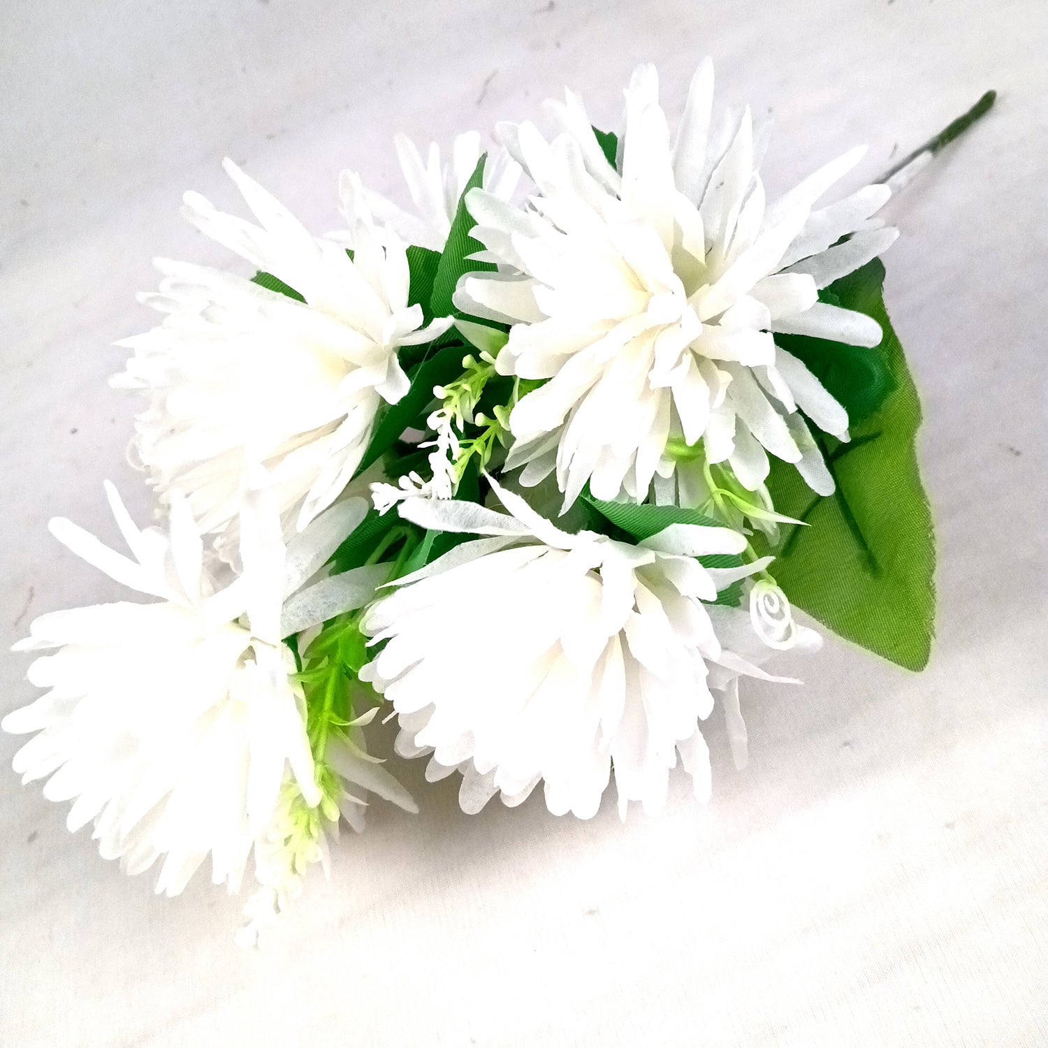 Artificial Flowers Dahlia Bunches for Vase Pot | Faux Flowers Stick - for Home Decor, Living Room, Wedding & Party Decoration  (Vase Not Included) - 15 Inch - Apkamart #Colour_White