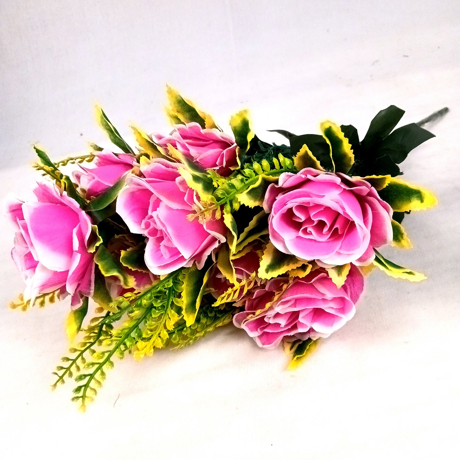 Artificial Flower Bouquet | Faux Rose Flowers Bunch - for Table Vase, Pot, Home Decor, Side Table - 16 Inch - Apkamart #Colour_Pink