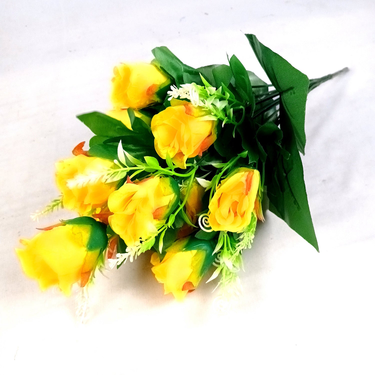Artificial Flowers Rose | Faux Flowers Bunch - for Home Decor, Side Table, Centerpiece - 17 Inch - Apkamart #Colour_Yellow