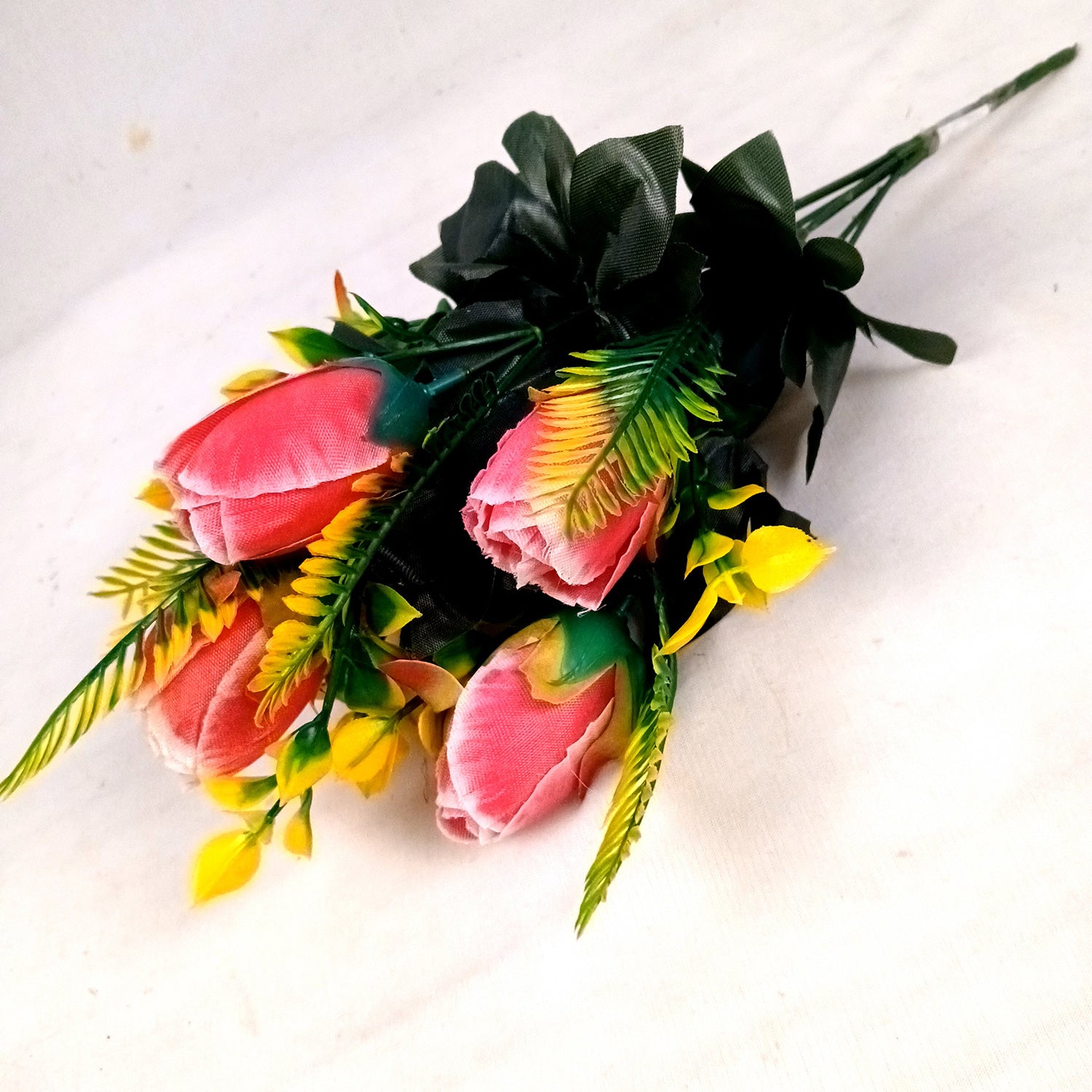 Artificial Flowers Rose Sticks | Faux Flowers Bunch - for Home Decor, Living Room, Wedding & Party Decoration (Vase Not Included) - 14 Inch - Apkamart #Colour_Pink