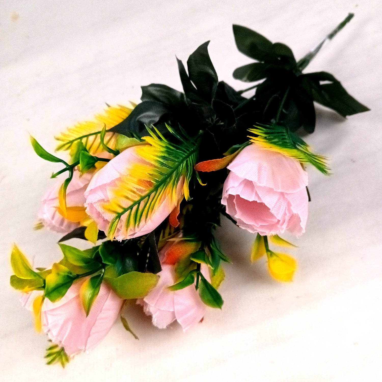 Artificial Flowers Rose Bunches for Vase Pot | Faux Flowers Stem - for Home Decor, Living Room, Office, Wedding & Party Decoration (Vase Not Included) - 14 Inch - Apkamart #Colour_Pink