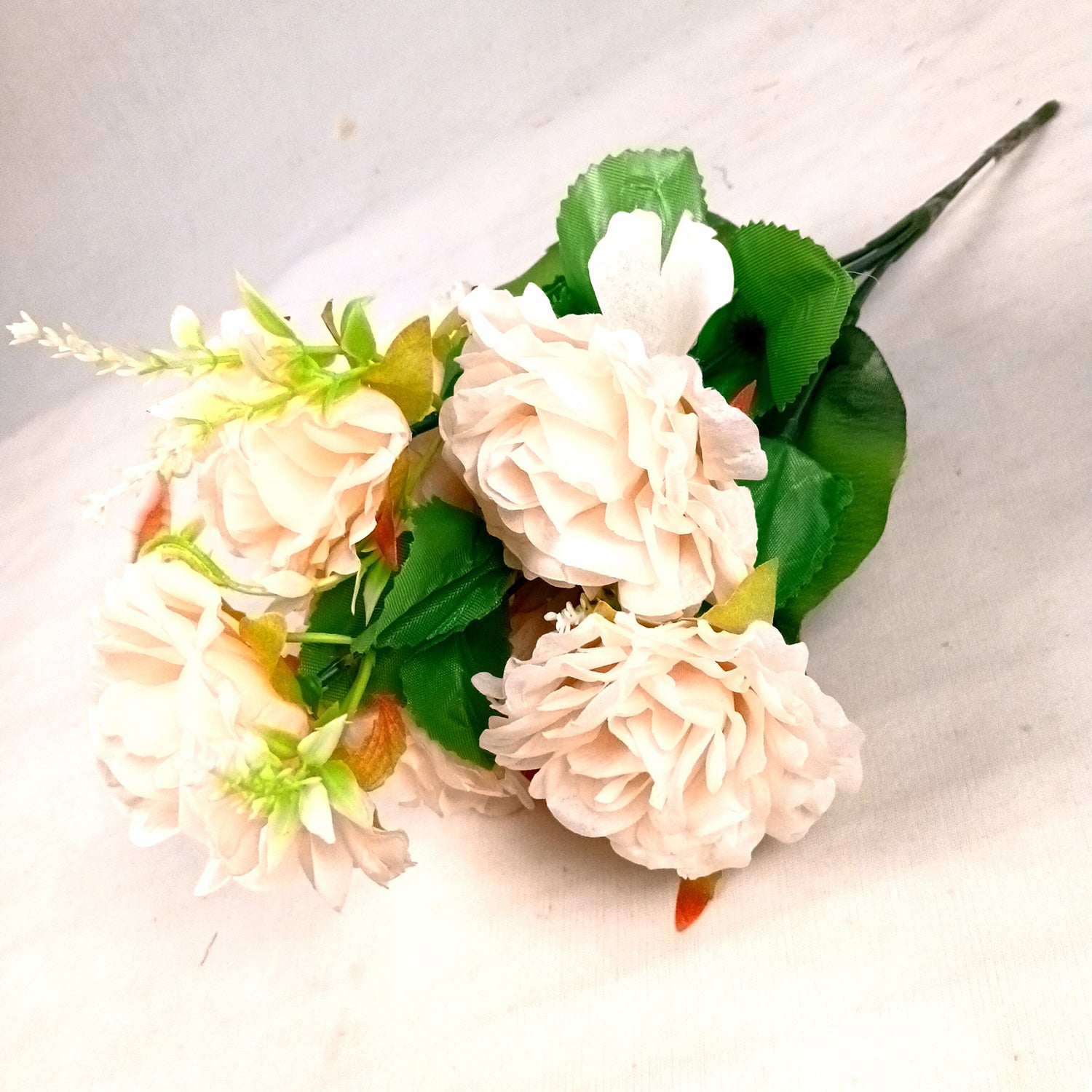 Artificial Flowers Rose Bunches for Vase Pot | Faux Flowers Stem - for Home Decor, Living Room, Wedding & Party Decoration (Vase Not Included) - 15 Inch - Apkamart #Colour_Off White