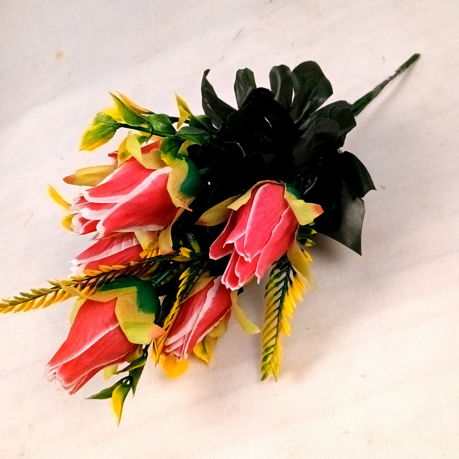 Artificial Flowers Rose Bunches for Vase Pot | Faux Flowers Stem - for Home Decor, Living Room, Office, Wedding & Party Decoration (Vase Not Included) - 14 Inch - Apkamart #Colour_Pink