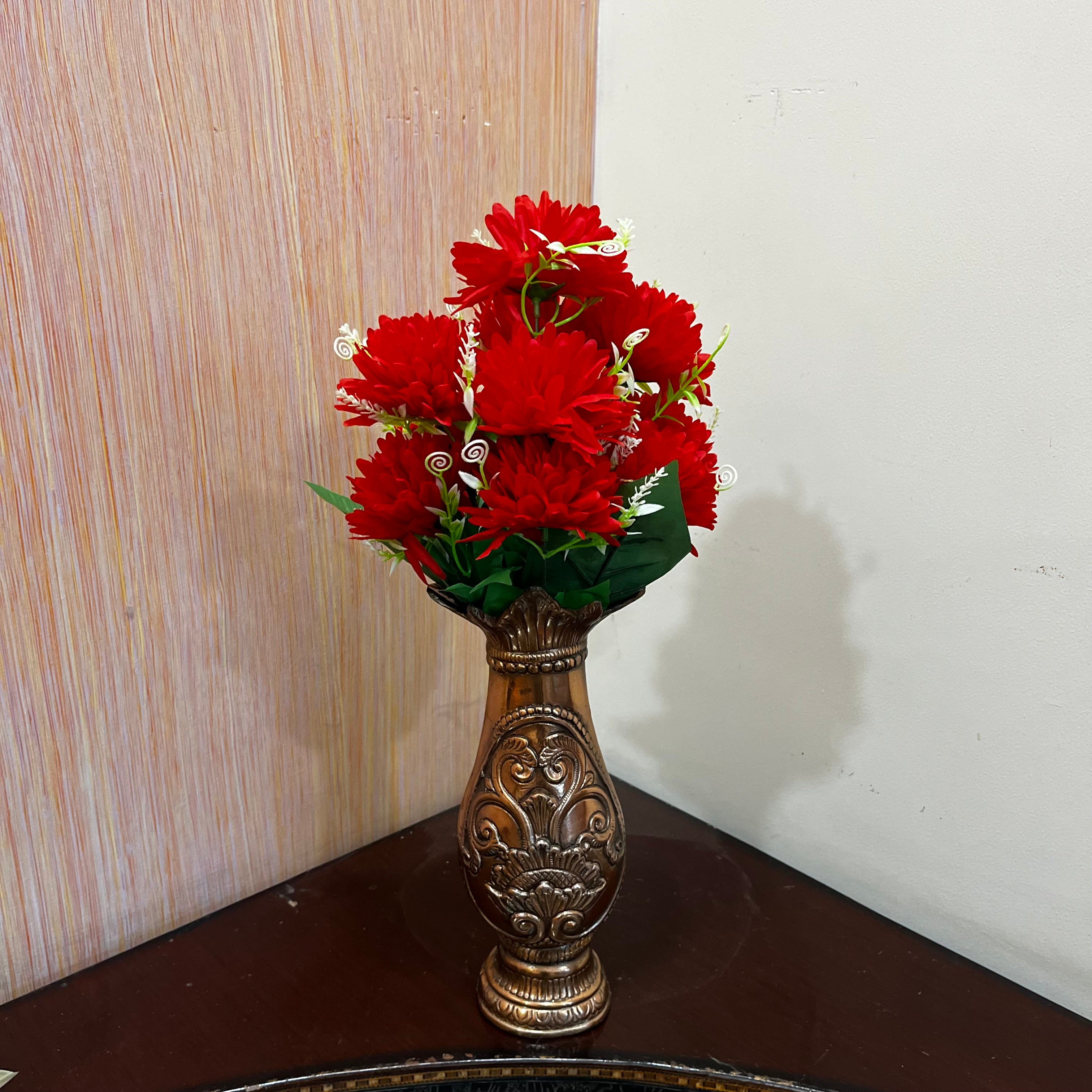 Artificial Flower Dahlia | Fake Flowers Bunch Dahalia - For Vase, Pot, Home, Bedroom, Balcony, Office Corner, Living Room - 18 Inch - Apkamart #Colour_Red