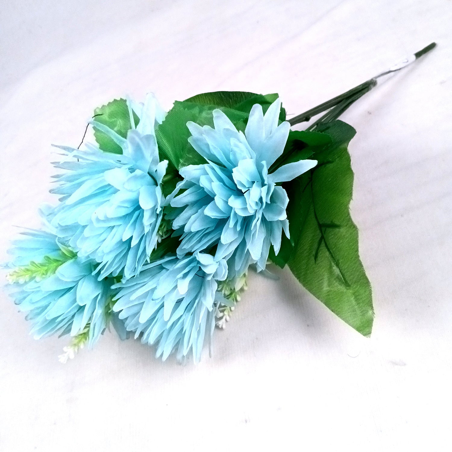 Artificial Flowers Dahlia Bunches for Vase Pot | Faux Flowers Stick - for Home Decor, Living Room, Wedding & Party Decoration (Vase Not Included) - 15 Inch - Apkamart #Colour_Blue