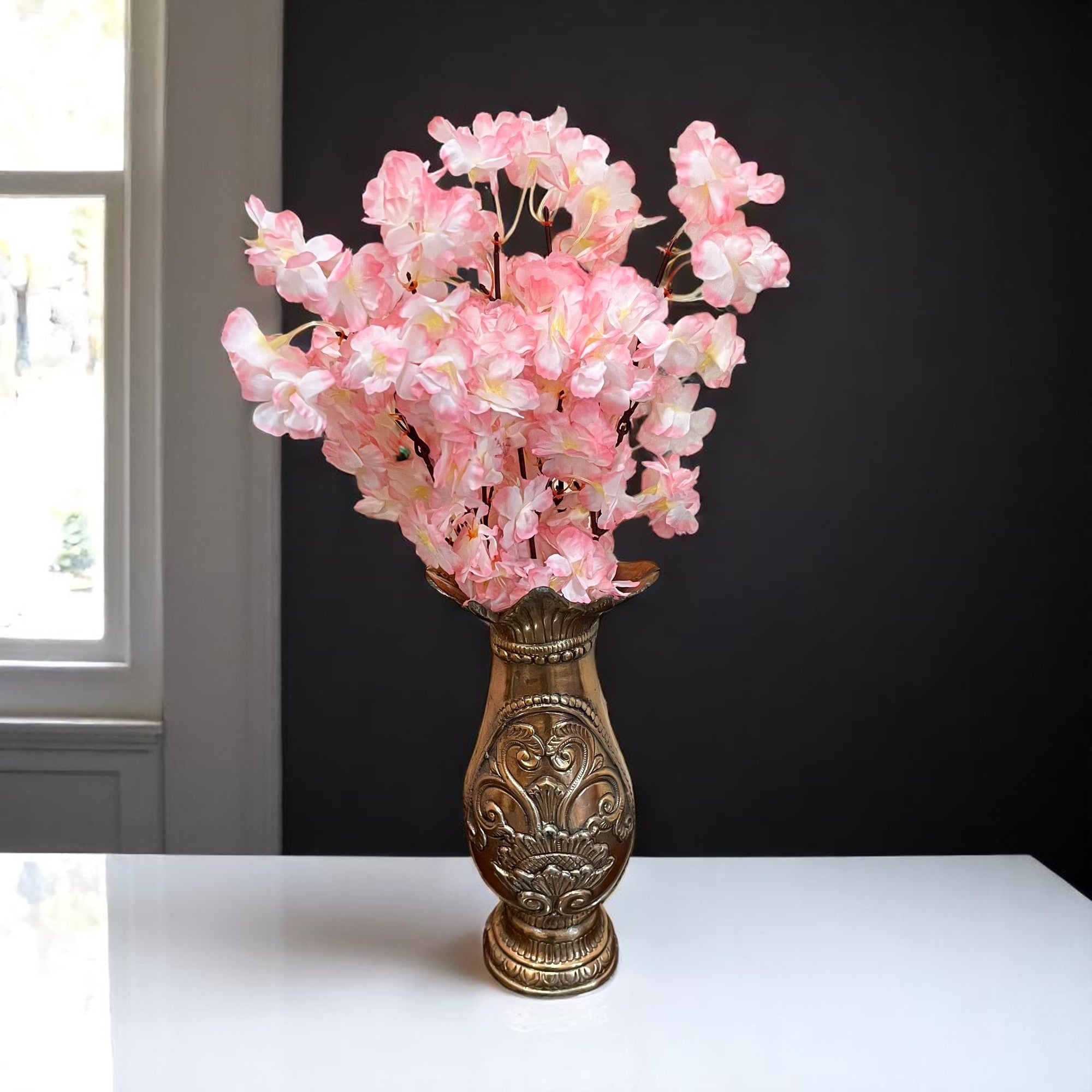 Artificial Flower Cherry Blossom Bouquets | Faux Flowers Bunch - for Table Vase, Pot, Home Decor, Living Room, Side Table Centerpiece - 21 Inch - Apkamart #Style_Design 2